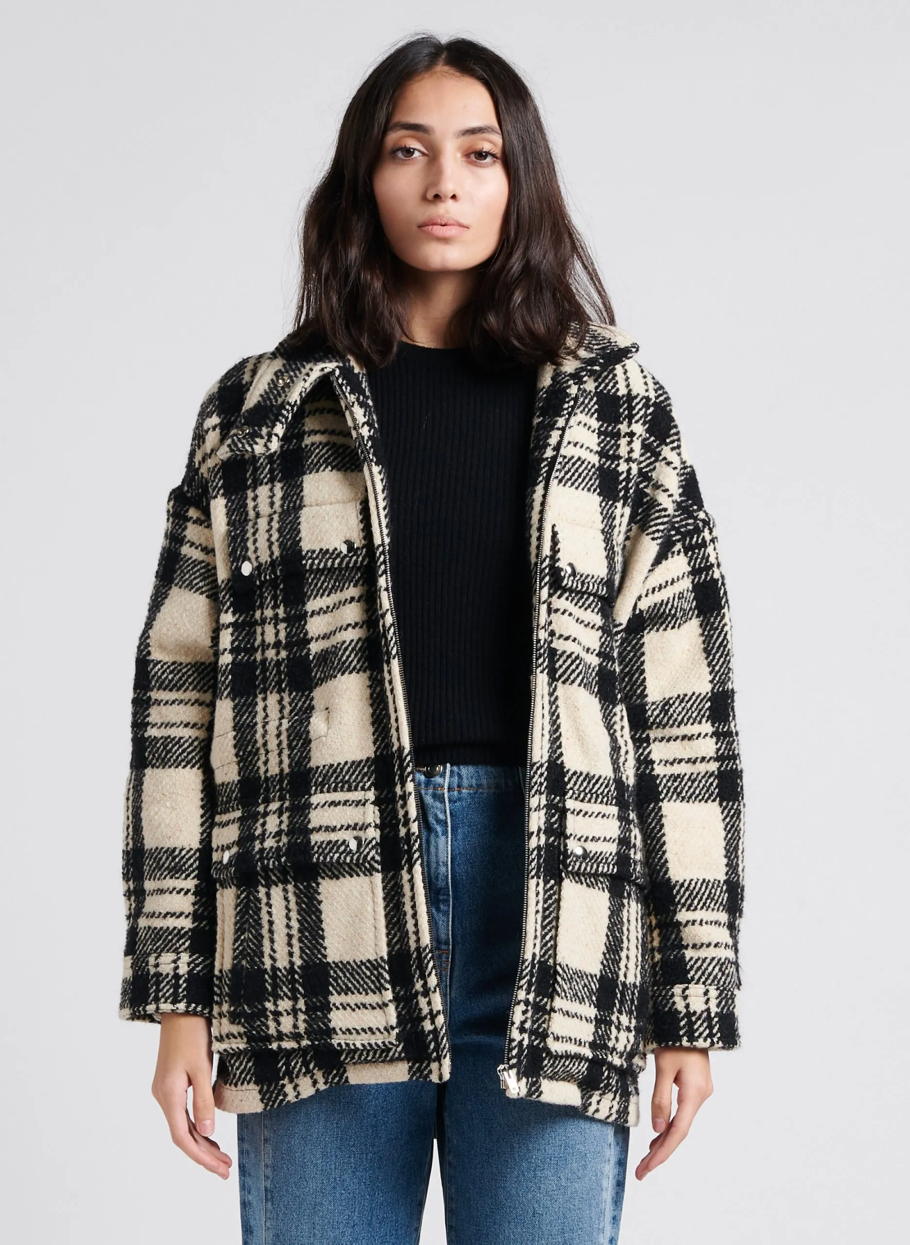 Manteau col montant en laine mélangée Noir XANA