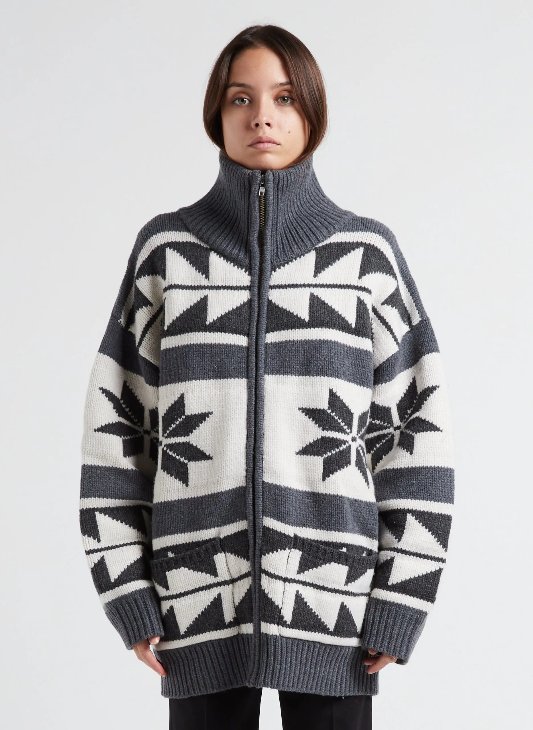 Gilet col montant imprimé en laine Argent SNOW