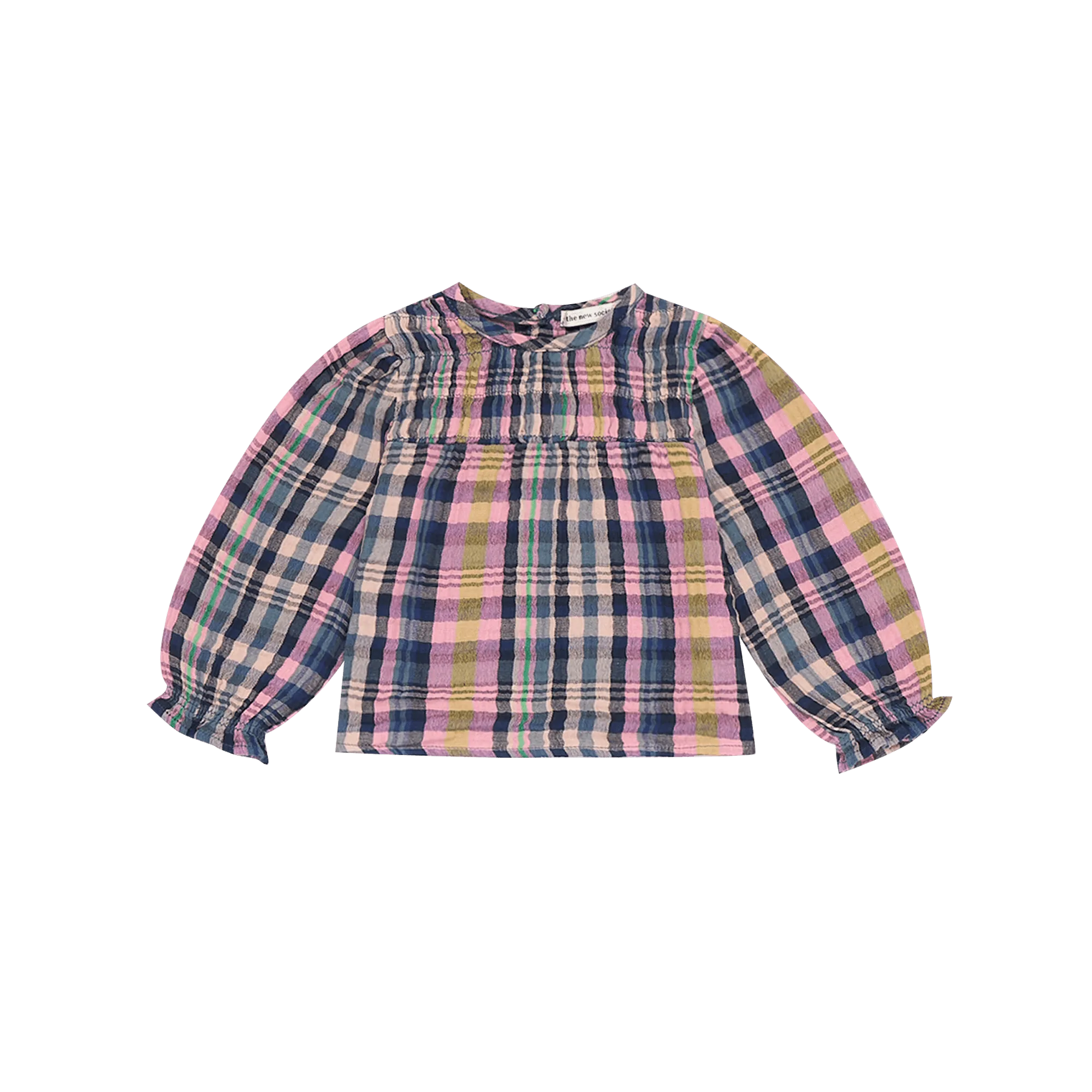 Blouse col rond à carreaux en coton Multicolore RICARDA