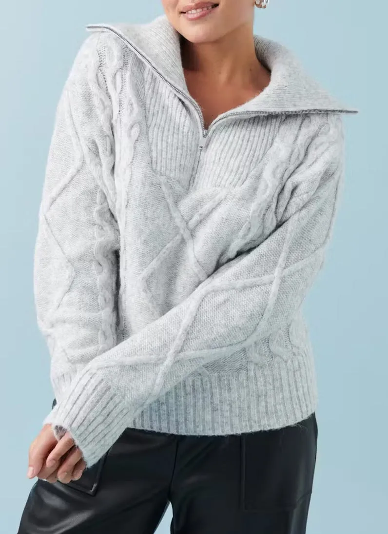 Pull camionneur en maille torsadée Gris