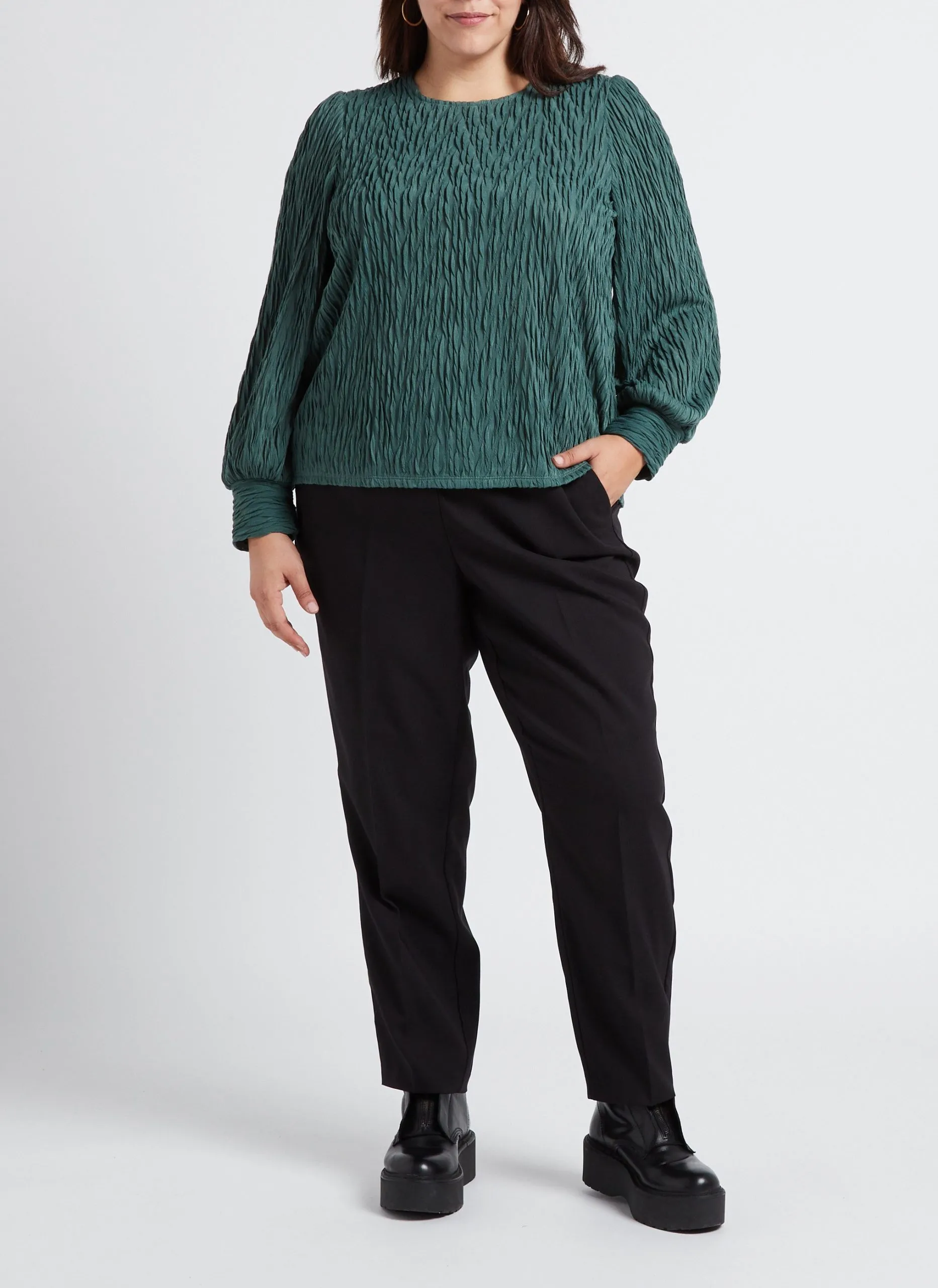 Top col rond texturé Vert MAIA