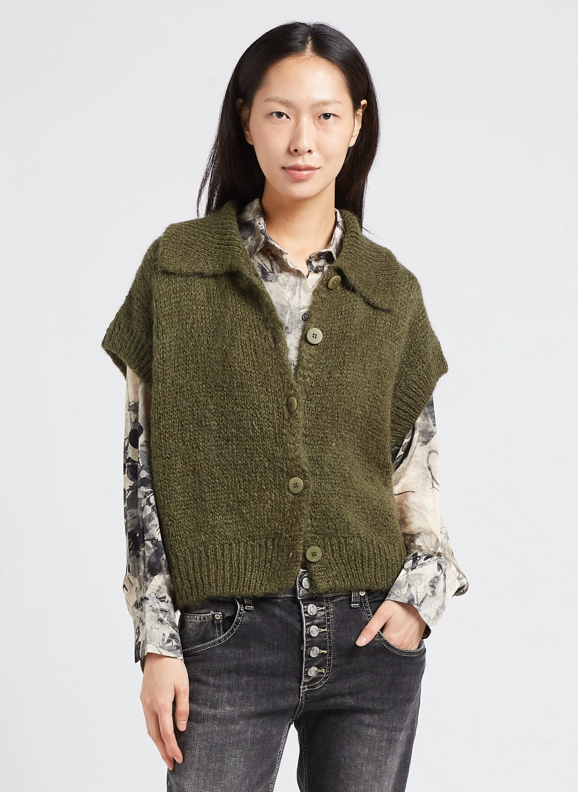 Gilet col classique ample Vert