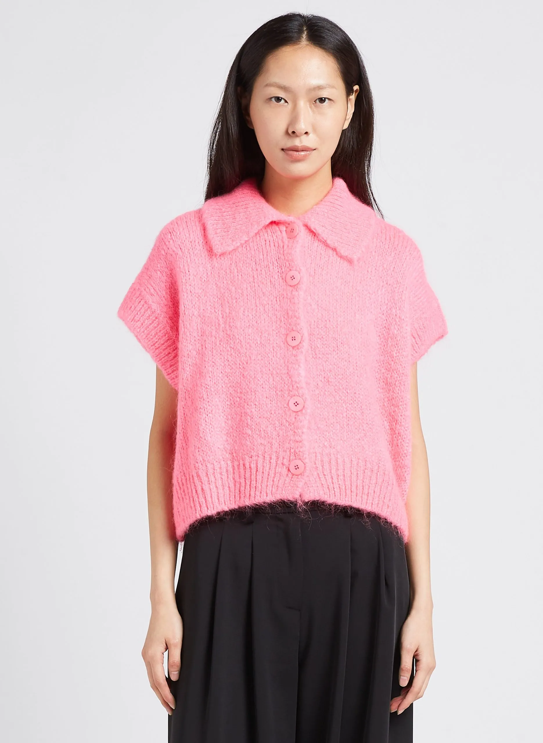 Gilet col classique ample Rose