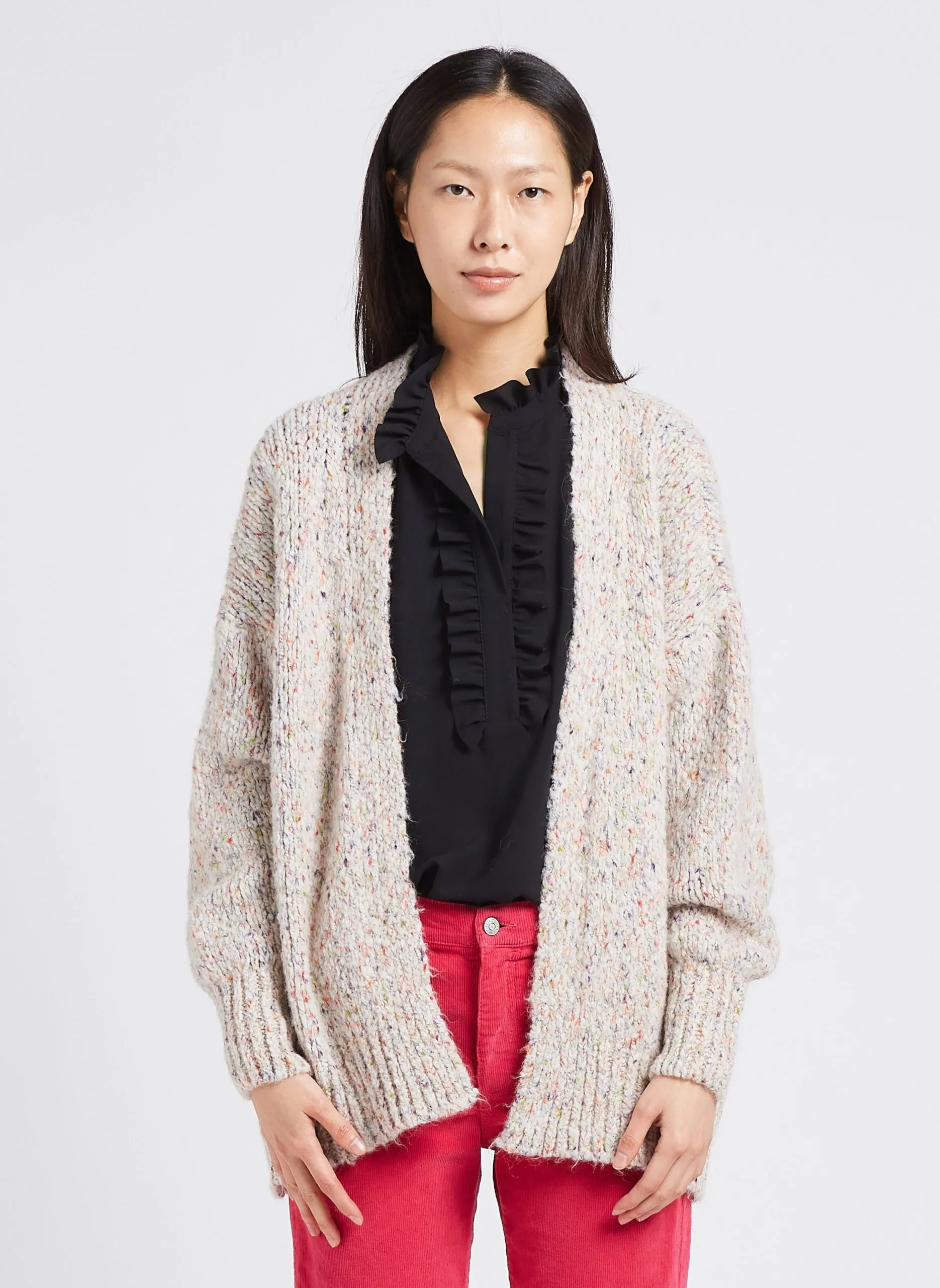 Gilet ouvert en maille tressée Beige