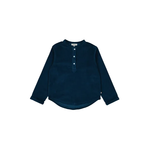 Chemise col rond boutonné en coton Bleu LORIS