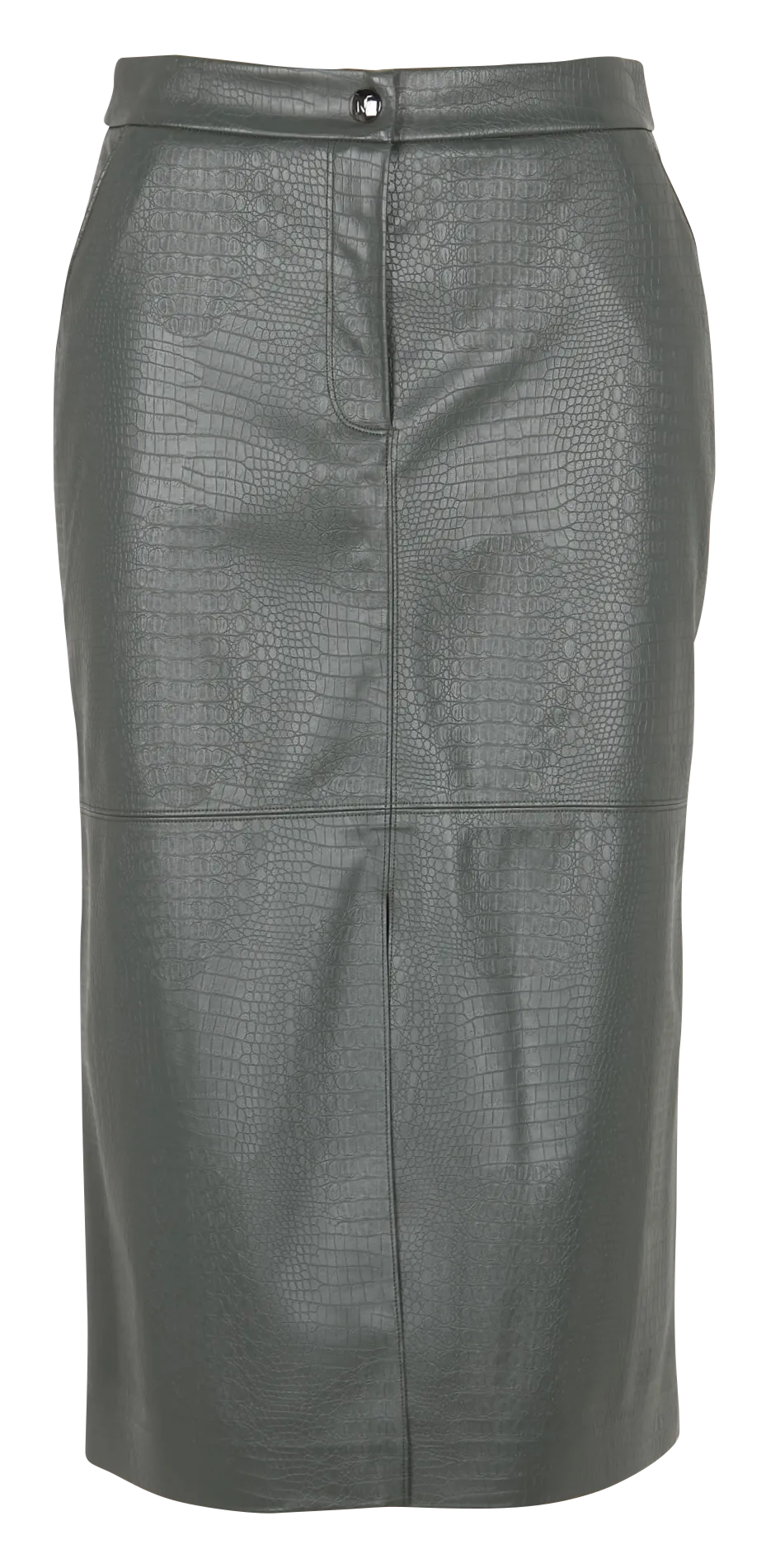 Jupe midi droite taille haute effet crocodile Vert ETHEL