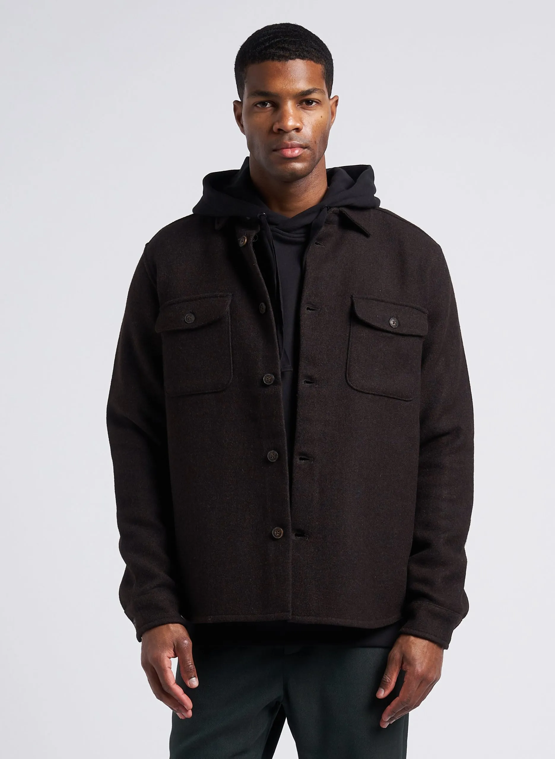 Surchemise col classique en laine mélangée Marron LENNON