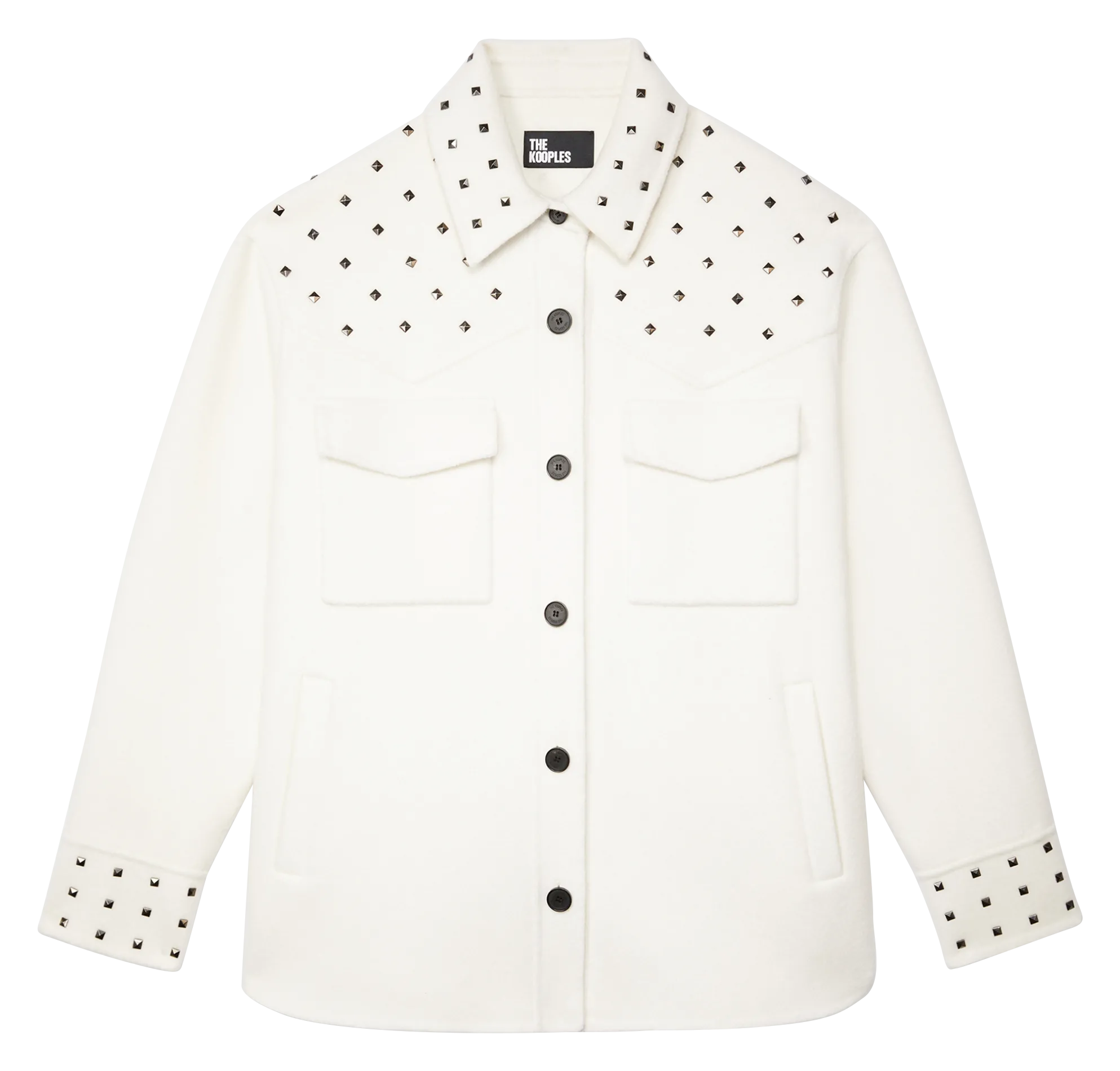 Surchemise oversize col classique en laine mélangée Blanc