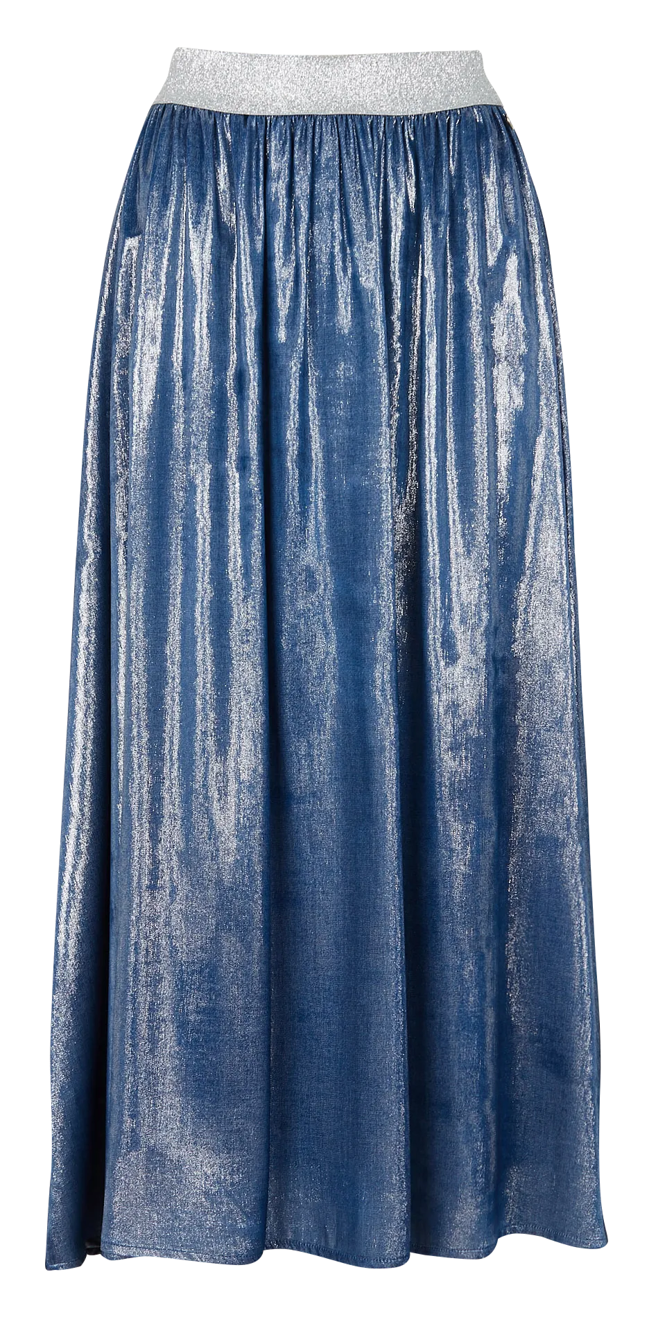 Jupe midi taille haute effet jean satiné Bleu