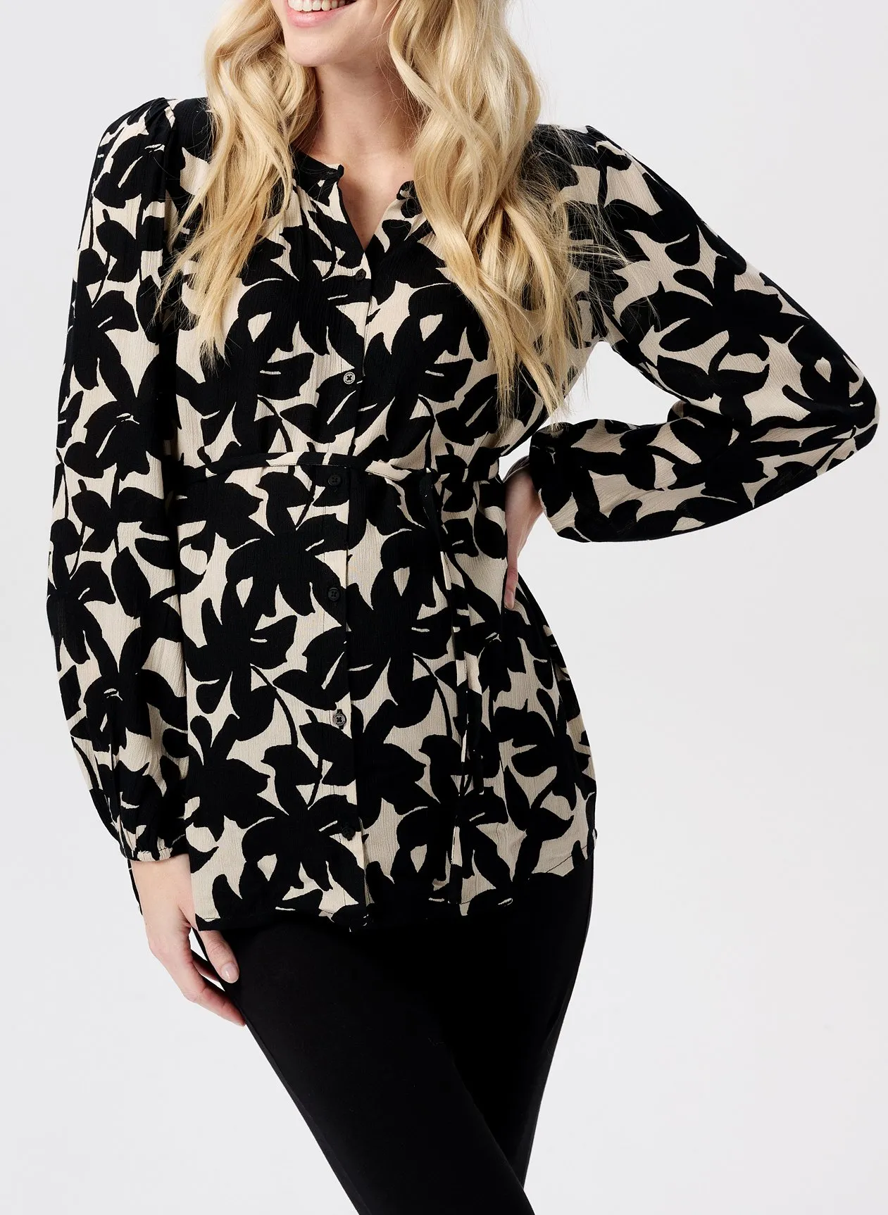 Blouse col rond droite imprimée Noir JAMILLA