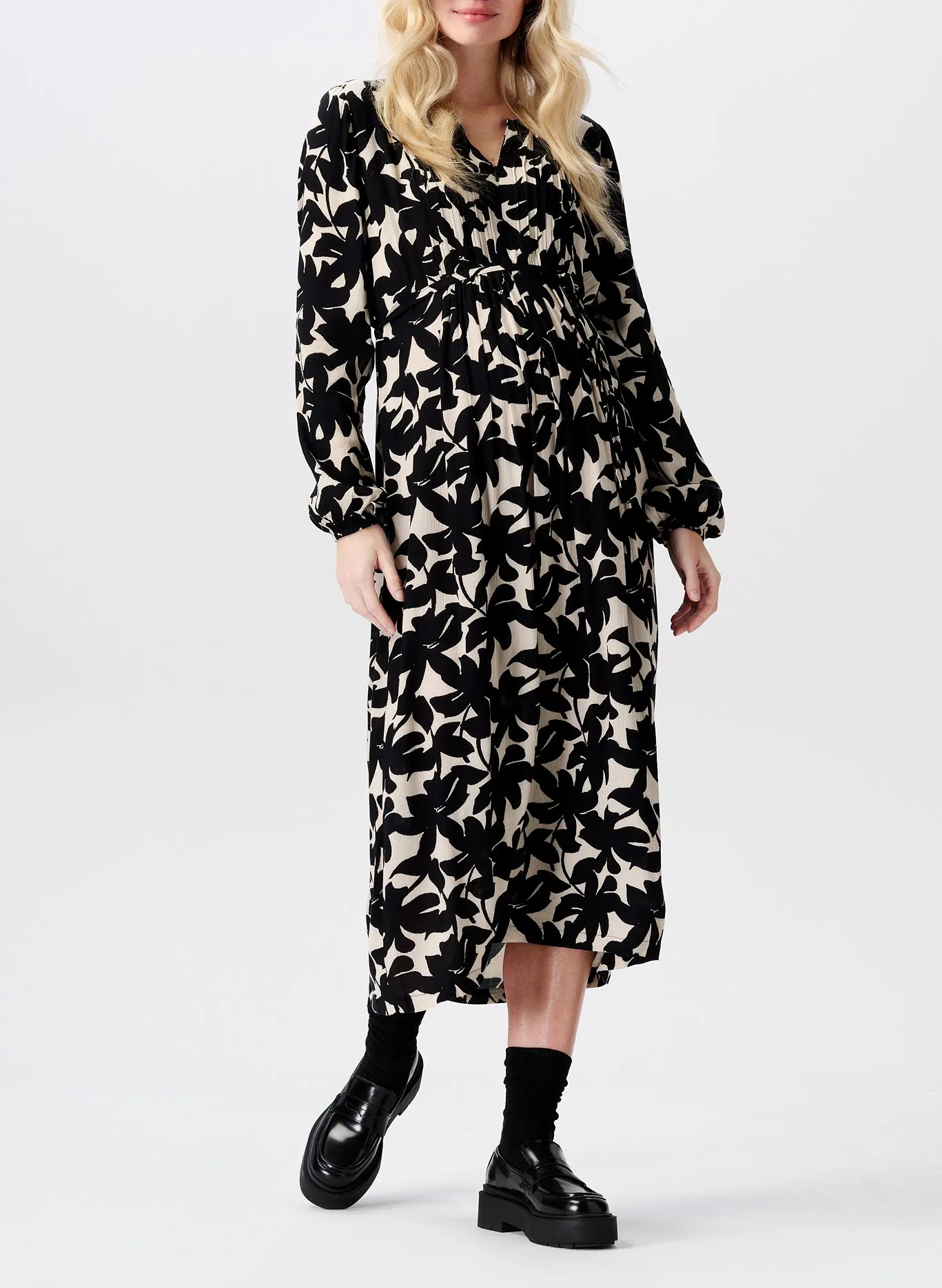 Robe d'allaitement ample col rond imprimée Noir ISAY