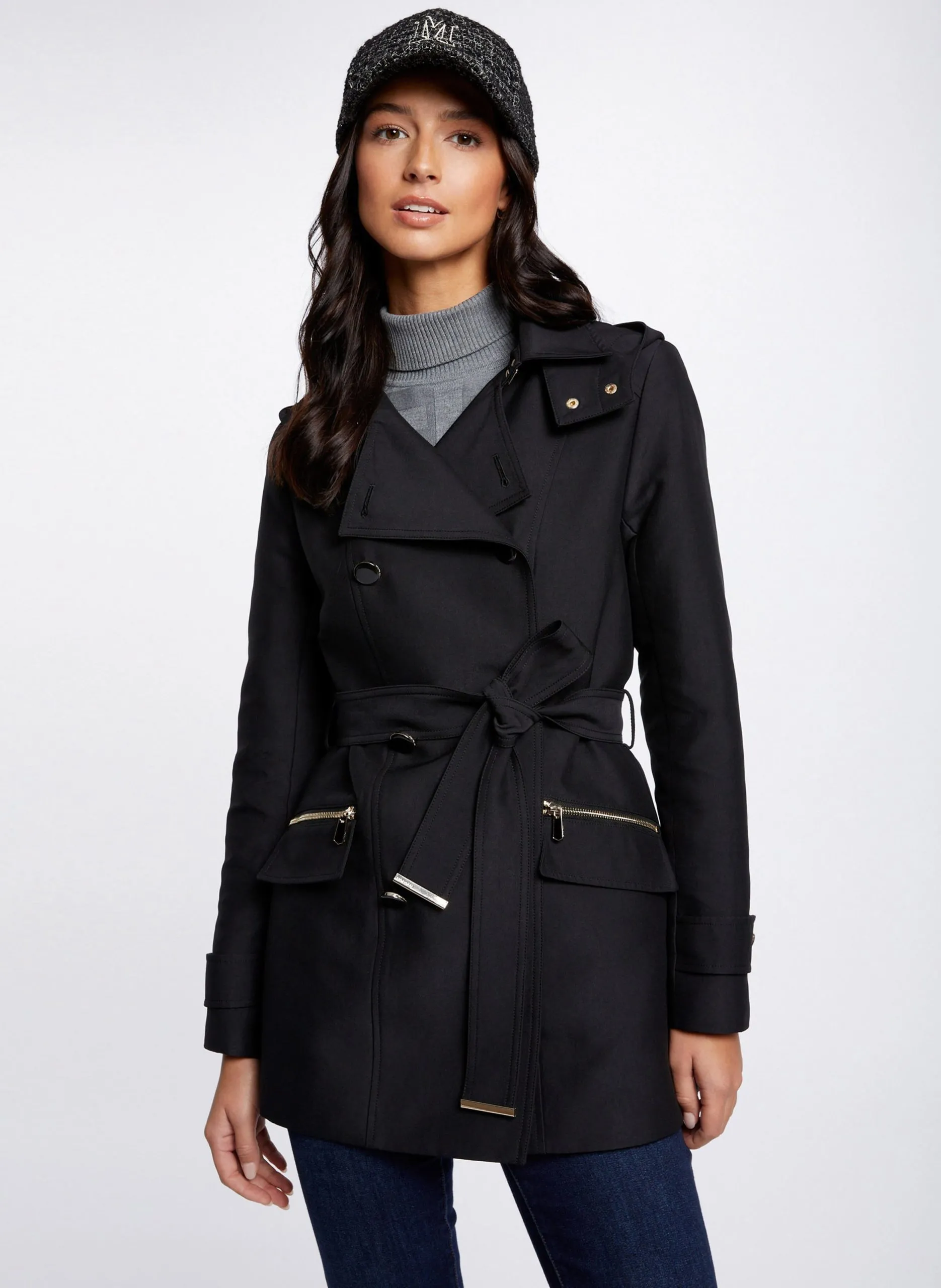 Trench cintré col à revers à capuche Marron 241-GLADIA