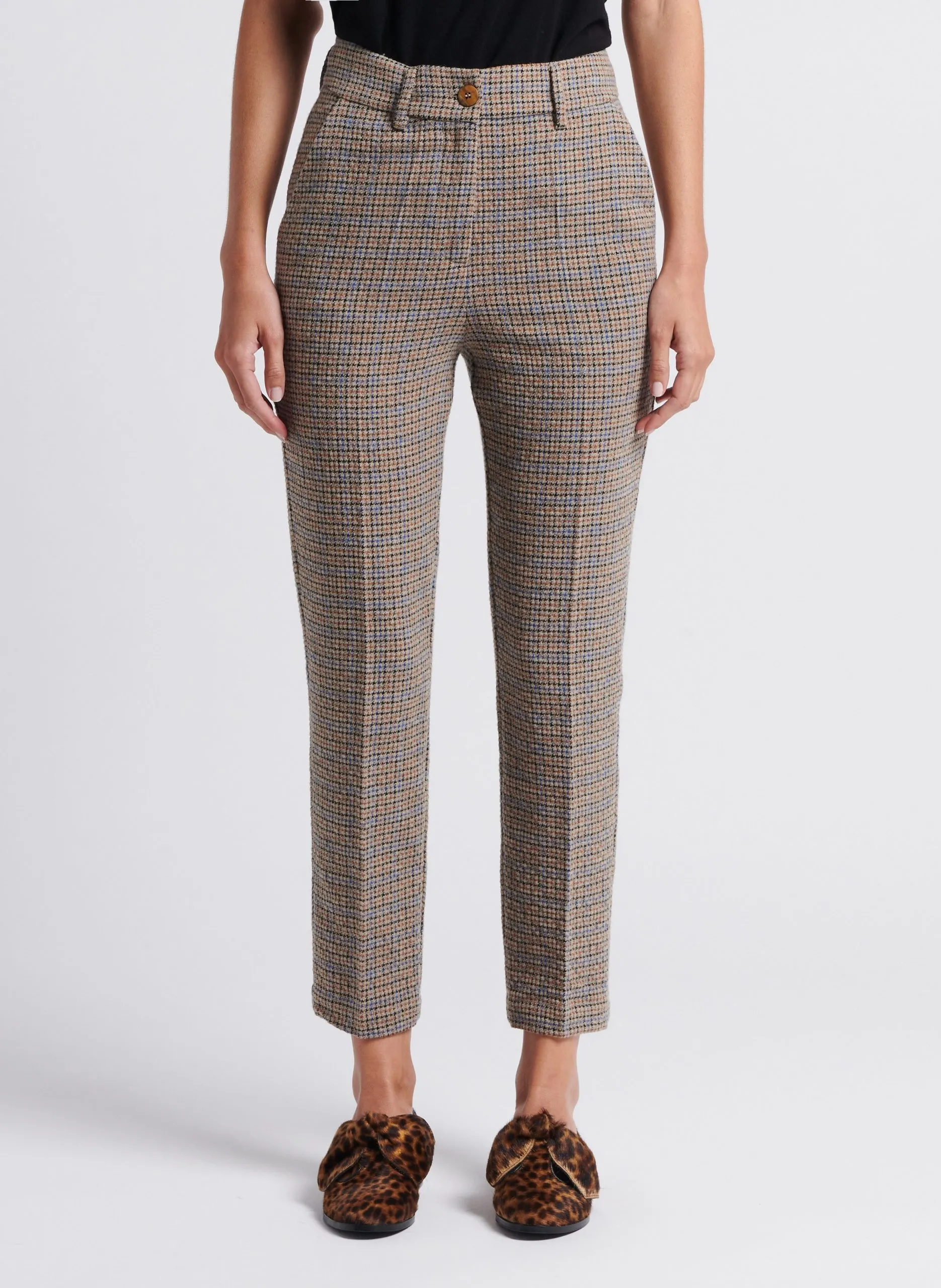 Pantalon carotte en laine mélangée Marron LYON