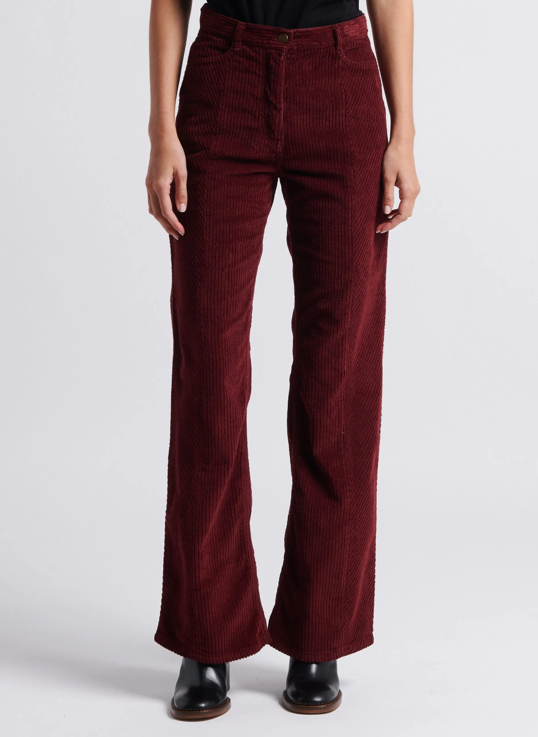 Pantalon droit taille haute en coton mélangé Violet IDEALISTE