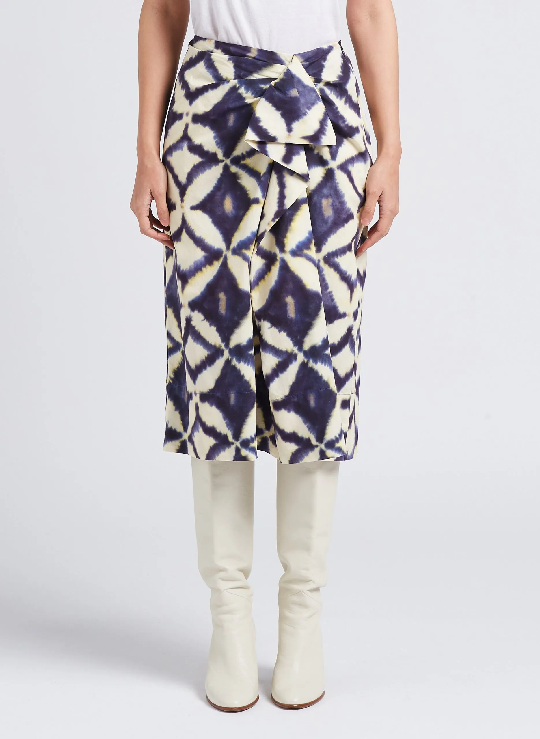 Jupe midi taille haute en coton imprimé Gris ANEMONE