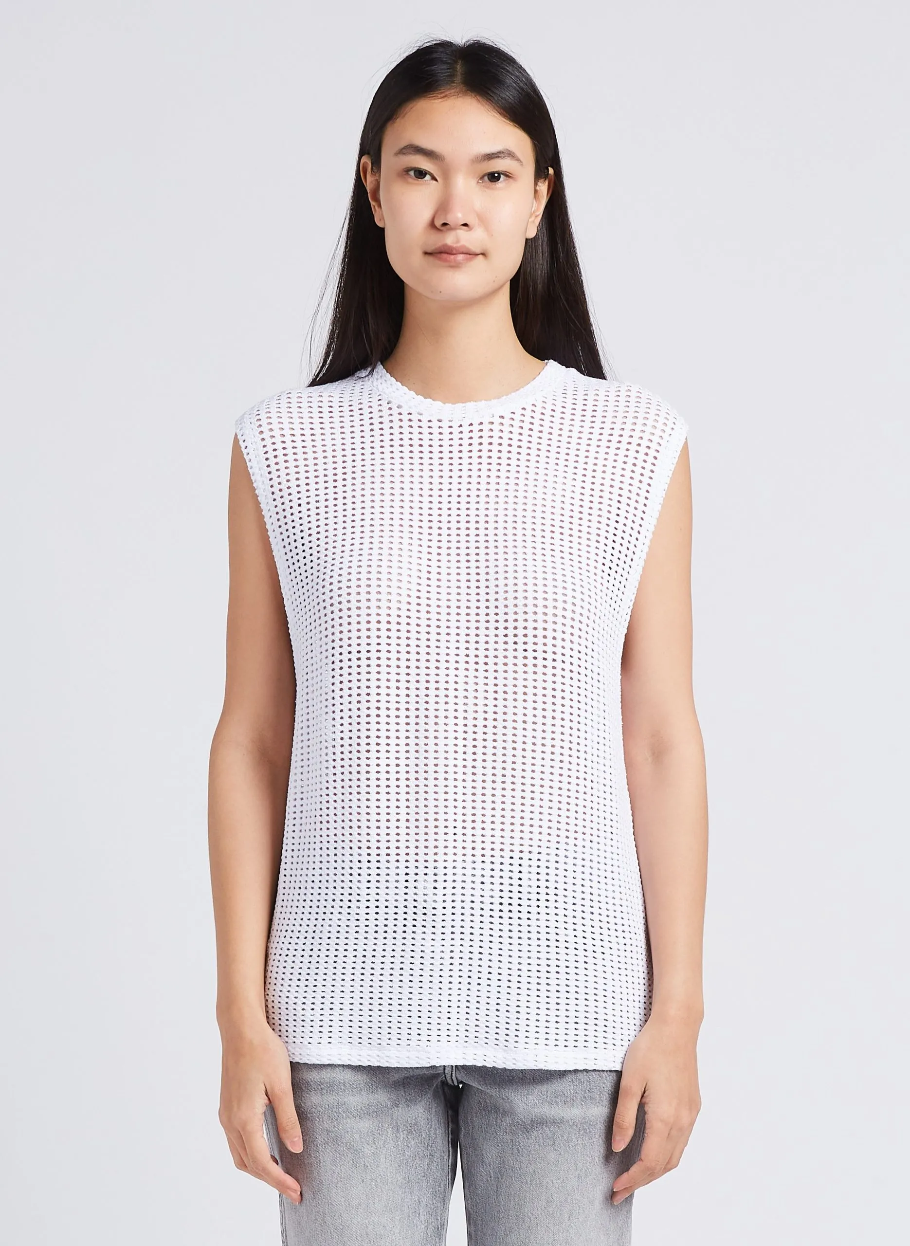 Top ample col rond brodé Blanc BARAE