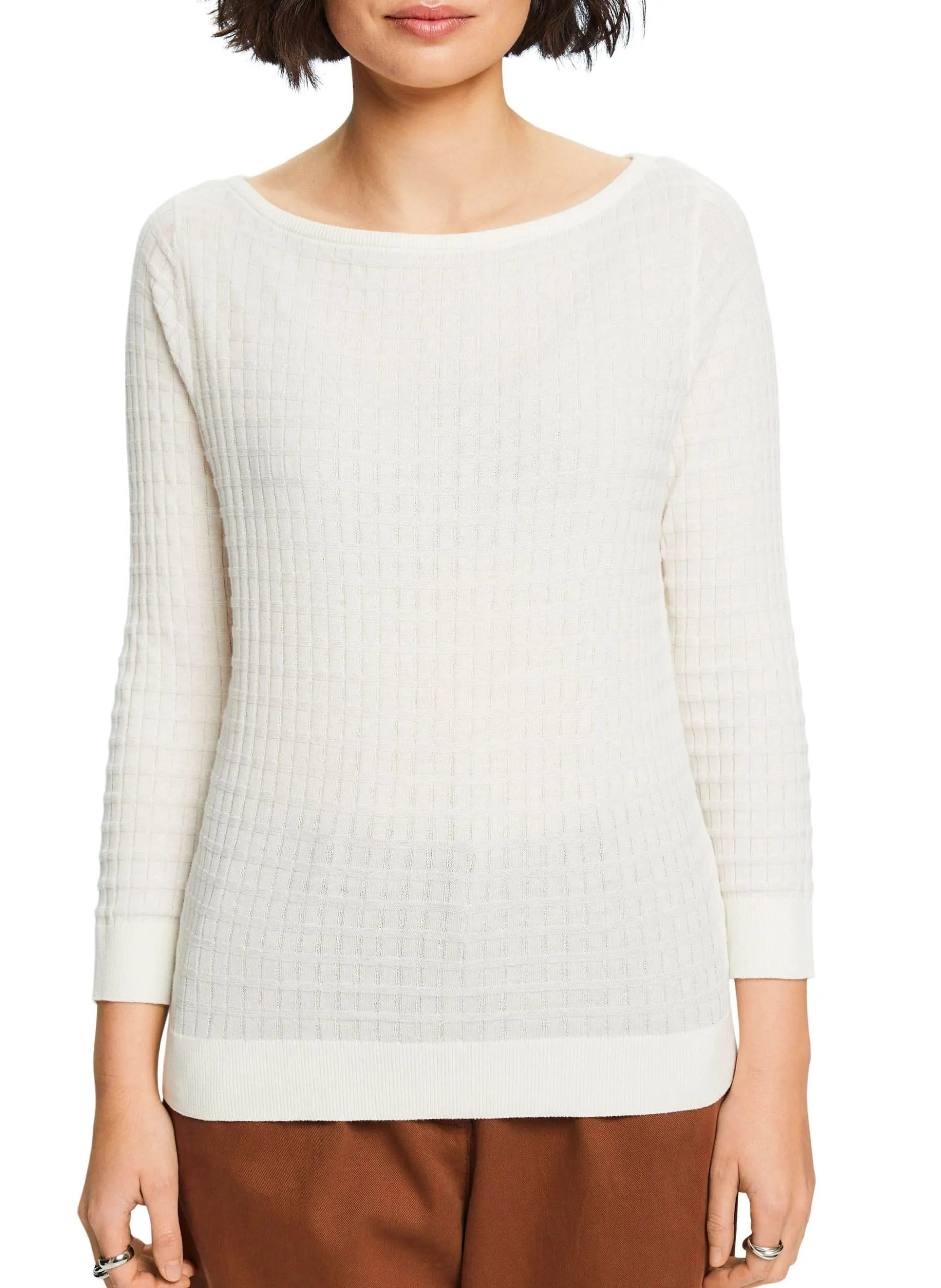 Pull droit col bateau en coton Gris