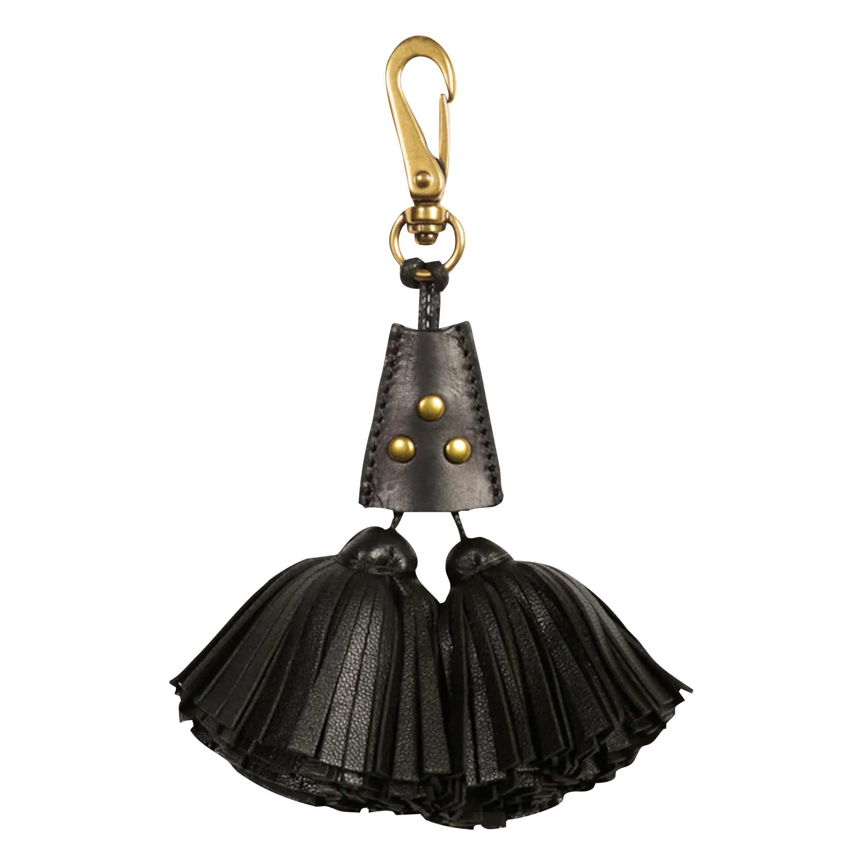 Porte-clés double pompon en cuir Noir POMPON TWIN