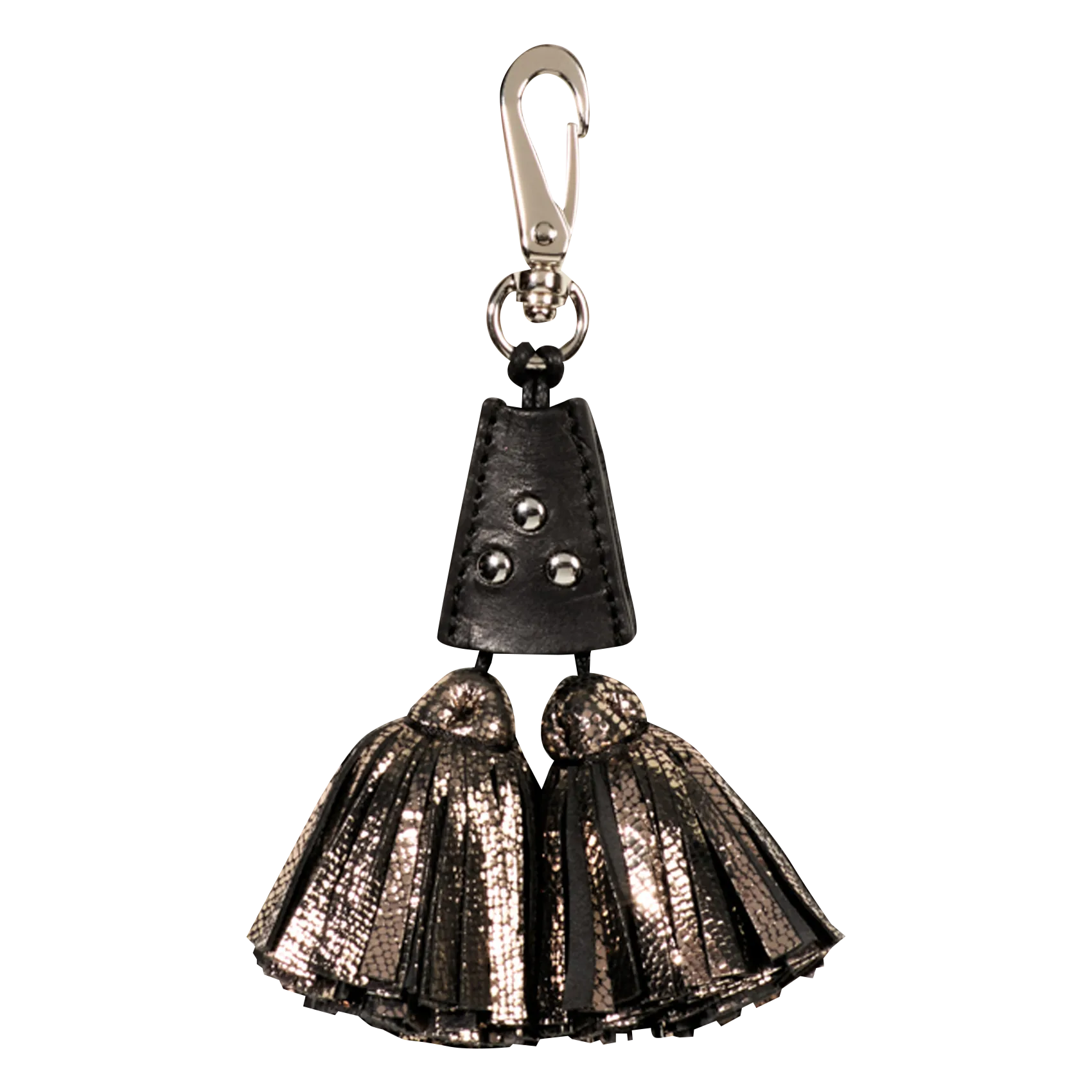 Porte-clés double pompon en cuir Doré POMPON TWIN