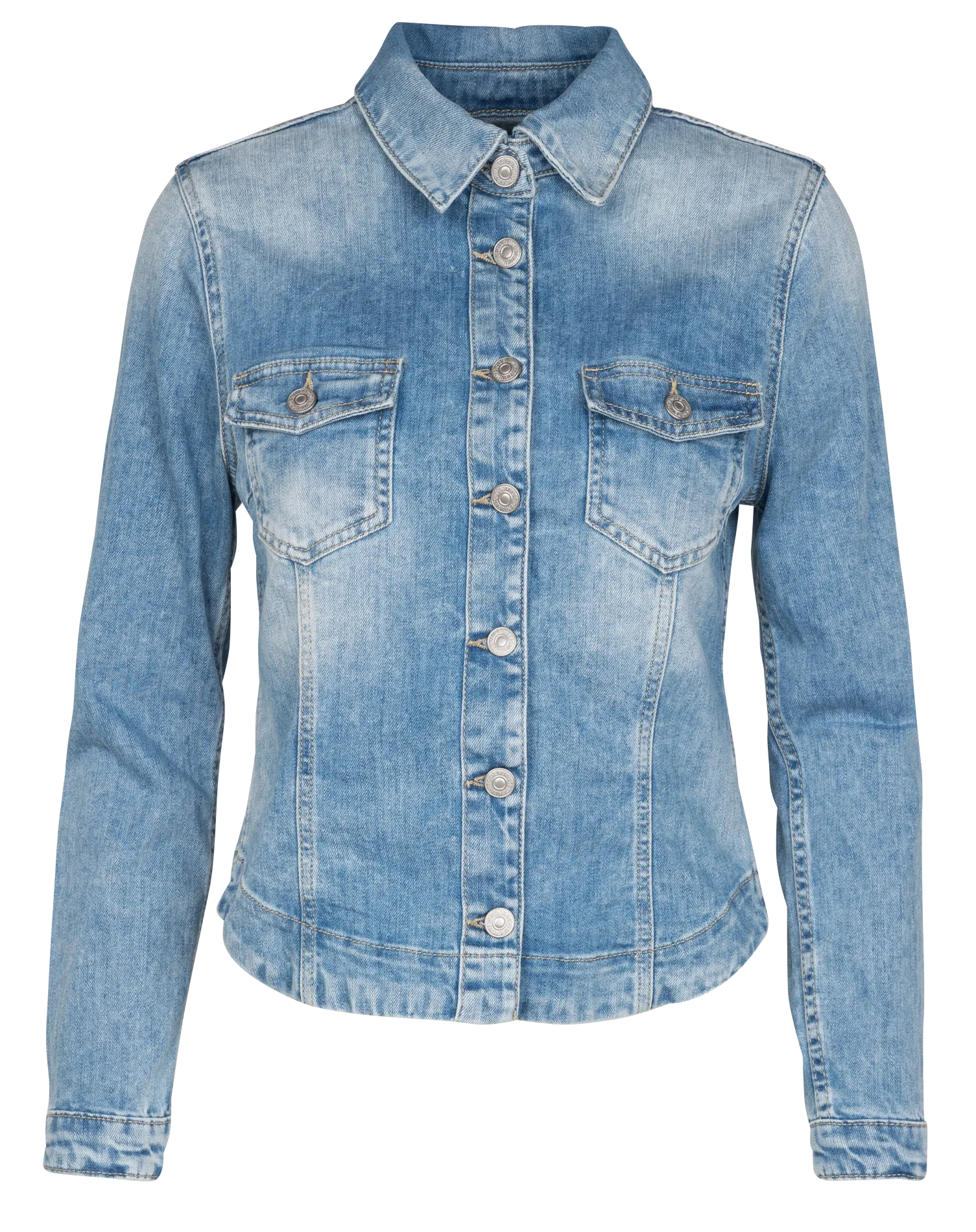 Veste jean col classique en coton mélangé Bleu LILLY
