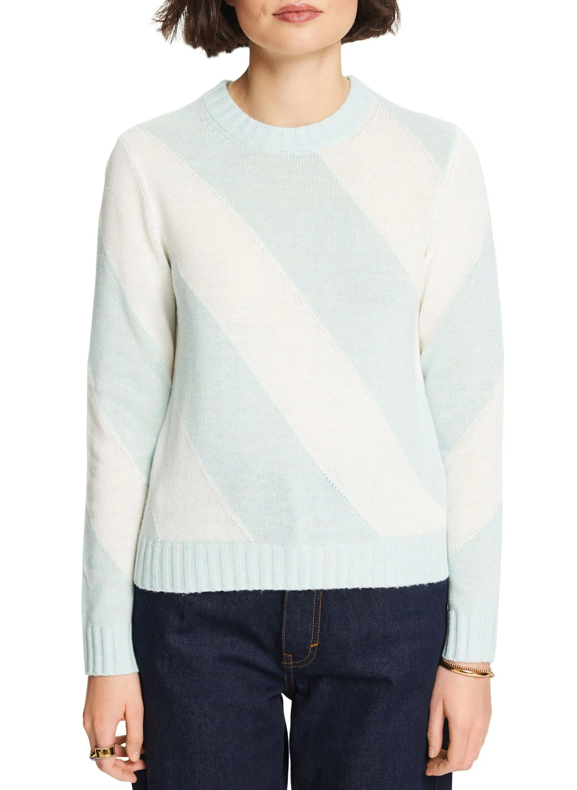 Pull col rond droit en laine et cachemire mélangé Vert