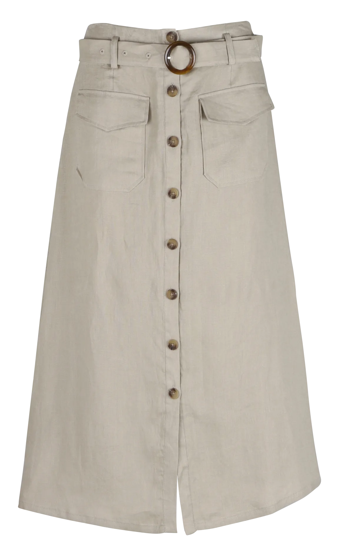 Jupe droite taille haute en lin Marron KK031-AGNES