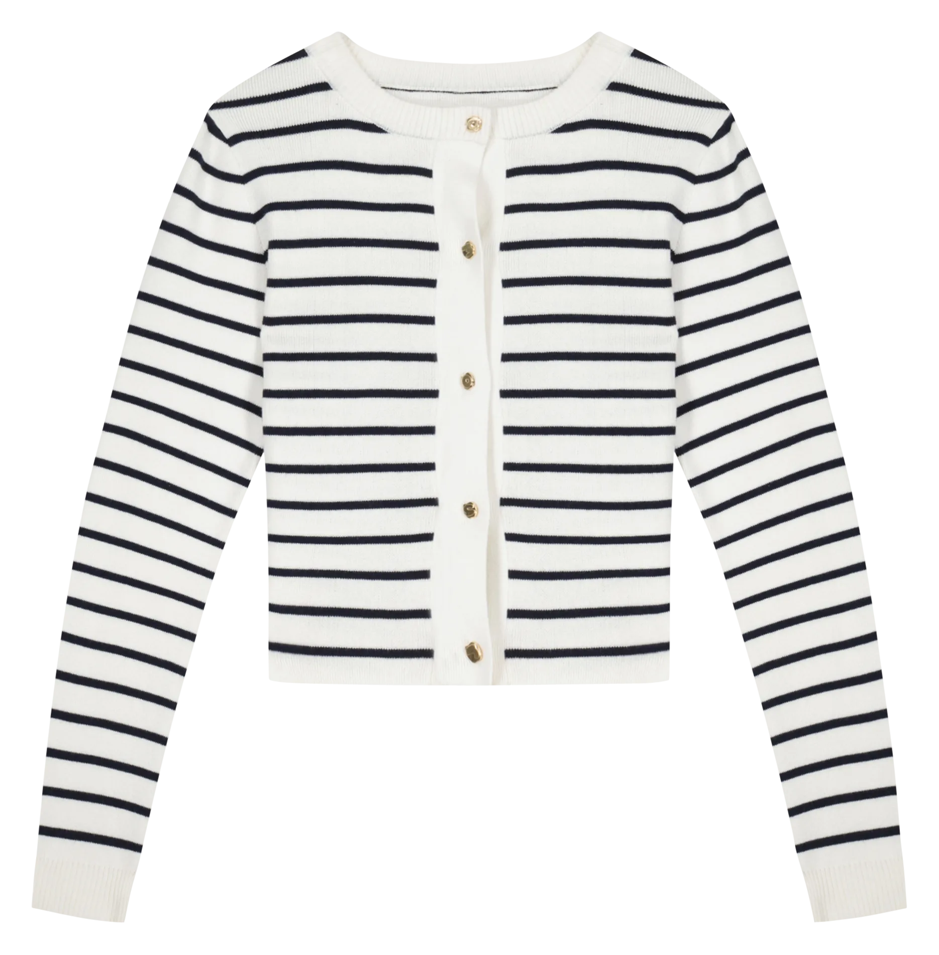 Gilet col rond rayé en coton mélangé Blanc BUDE BOUTONS AMOUR