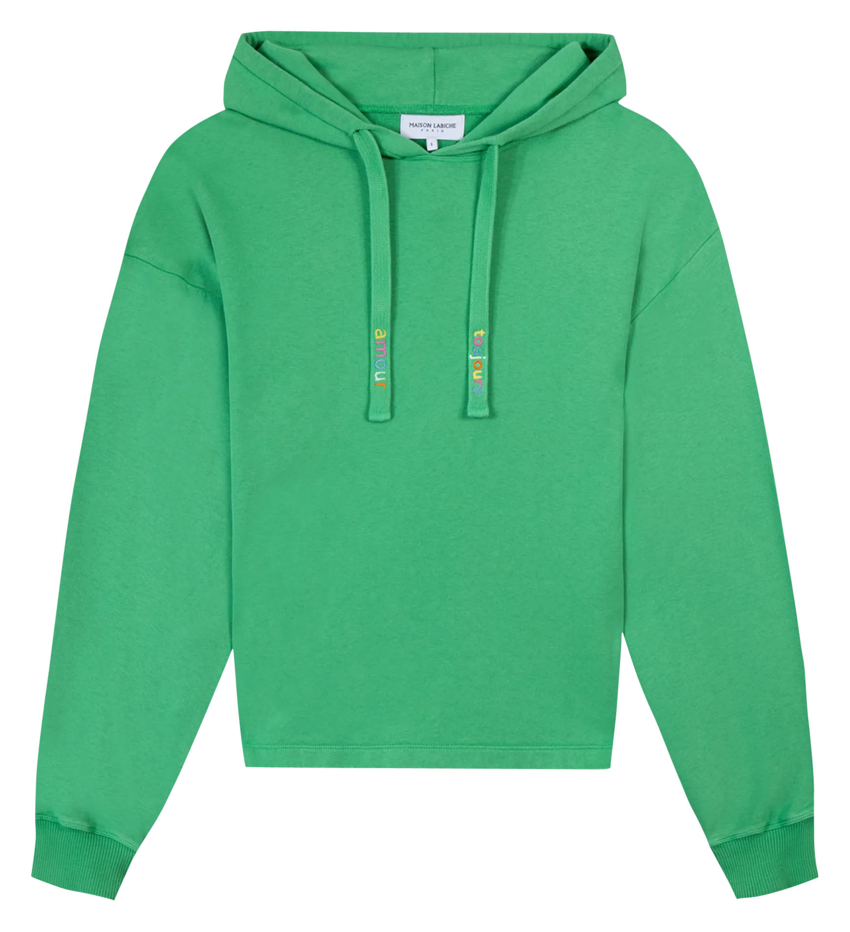 Sweat ample à capuche brodé en coton mélangé Vert FOCILLON AMOUR TOUJOURS