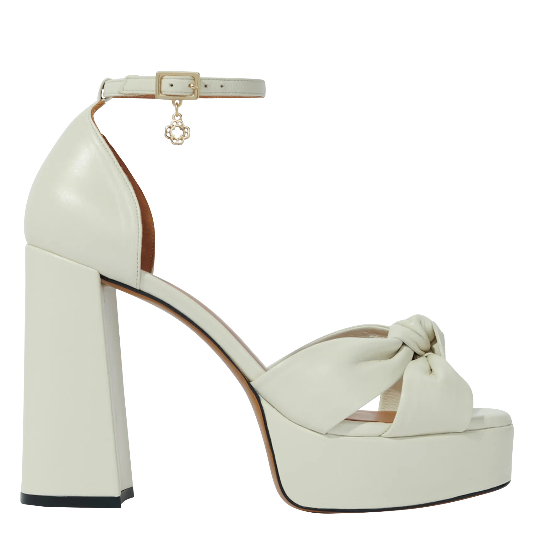 Sandales à talon en cuir Beige