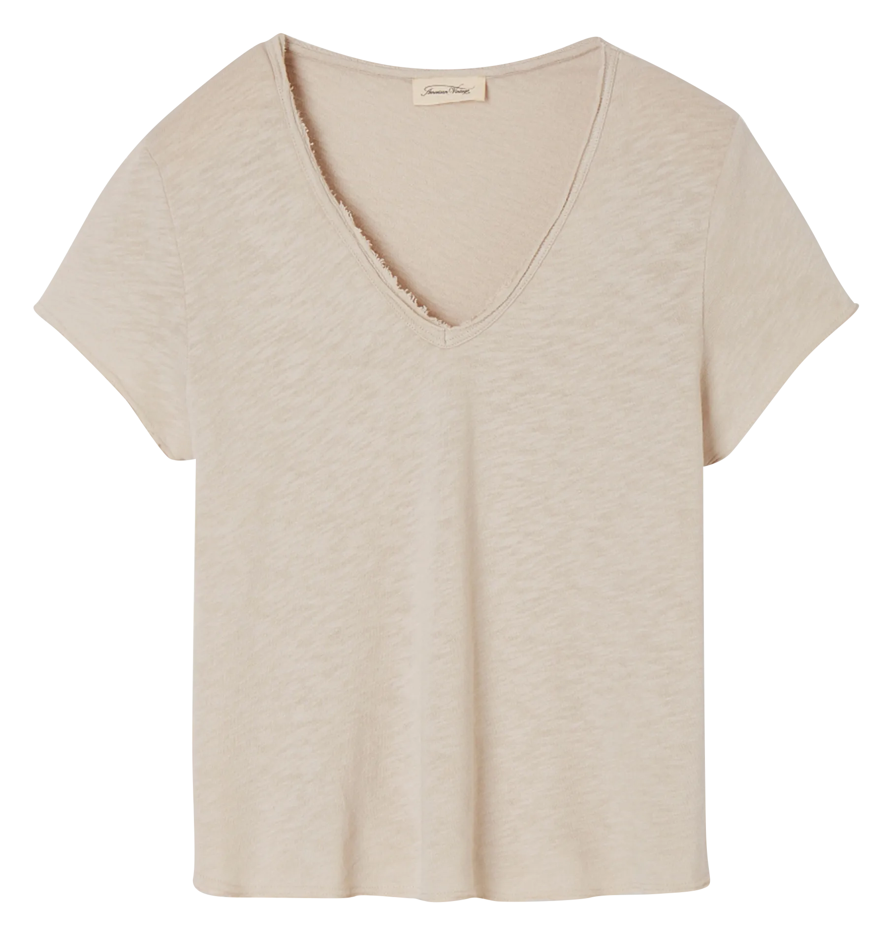 Tee-shirt droit col V en coton Beige SONOMA
