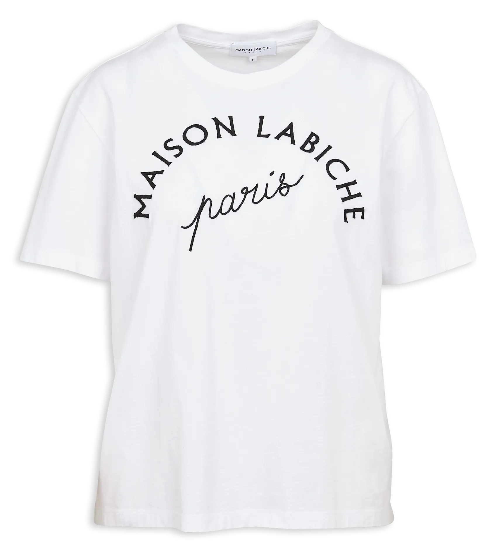 Tee-shirt droit col rond brodé en coton bio Blanc POPINCOURT MLB PARIS