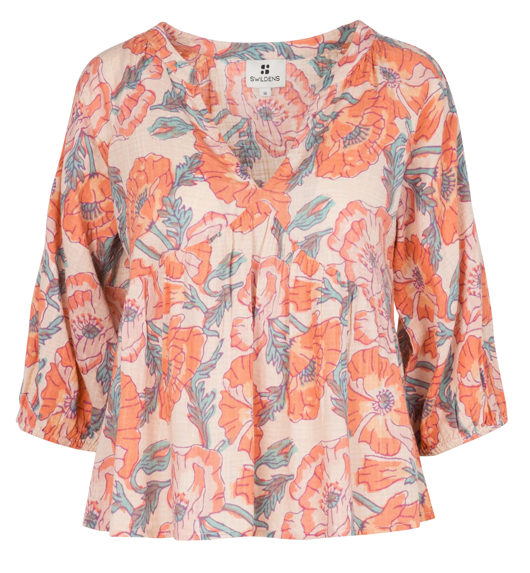 Blouse ample col V en coton mélangé Blanc WILLY