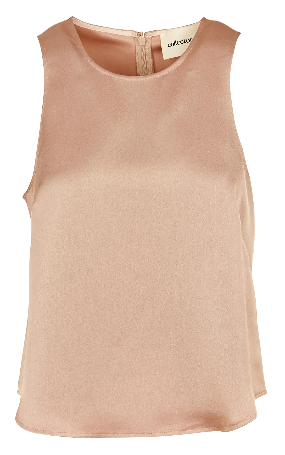 Top satiné sans manches à col rond Beige TOPPIE