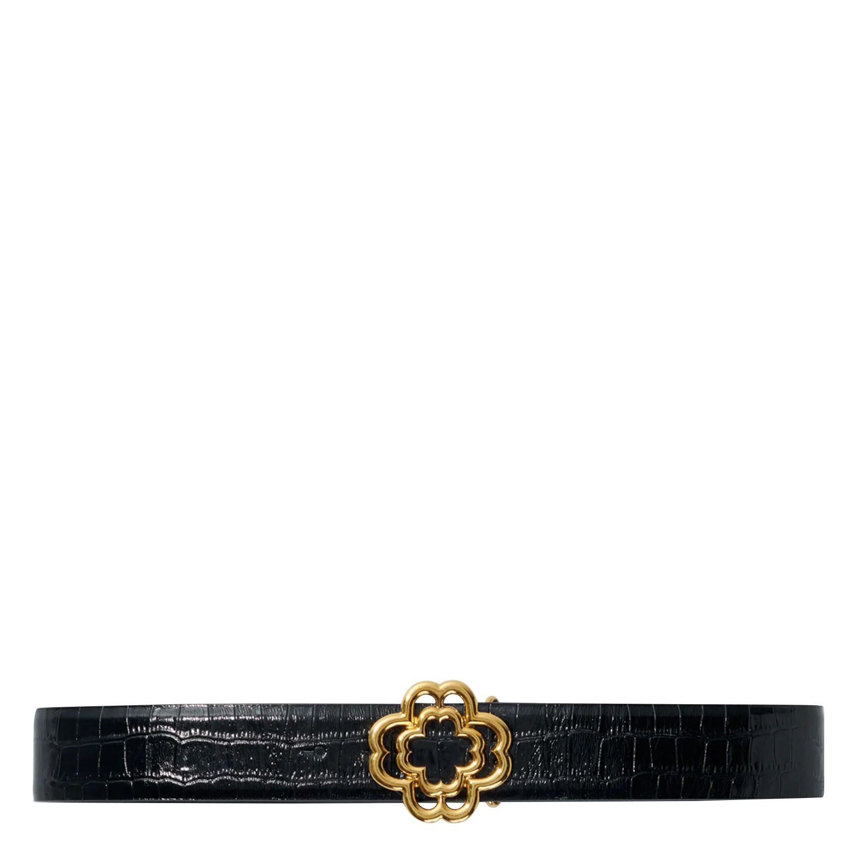 Ceinture en cuir embossé croco Noir