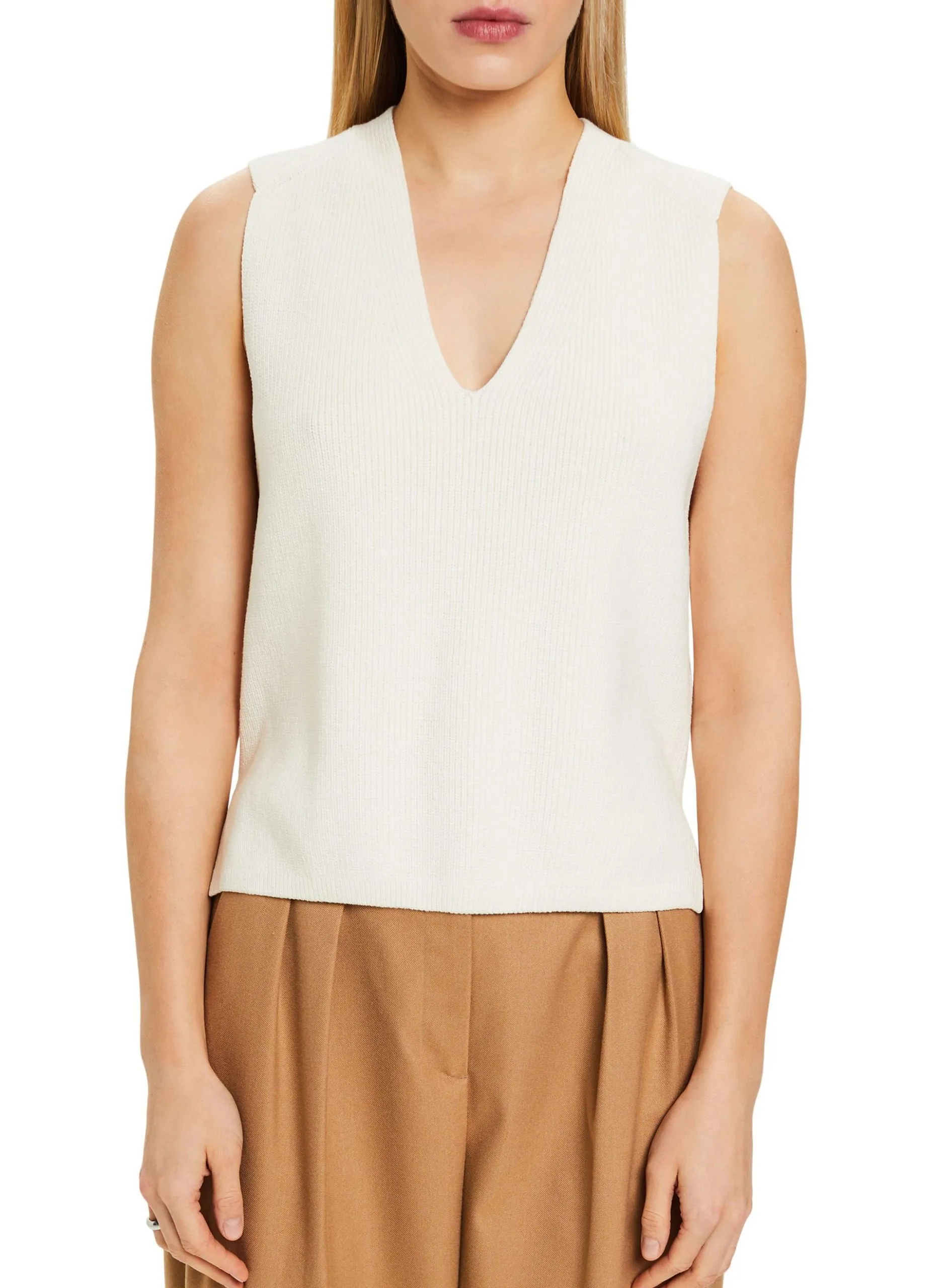 Pull col V sans manches en coton Gris