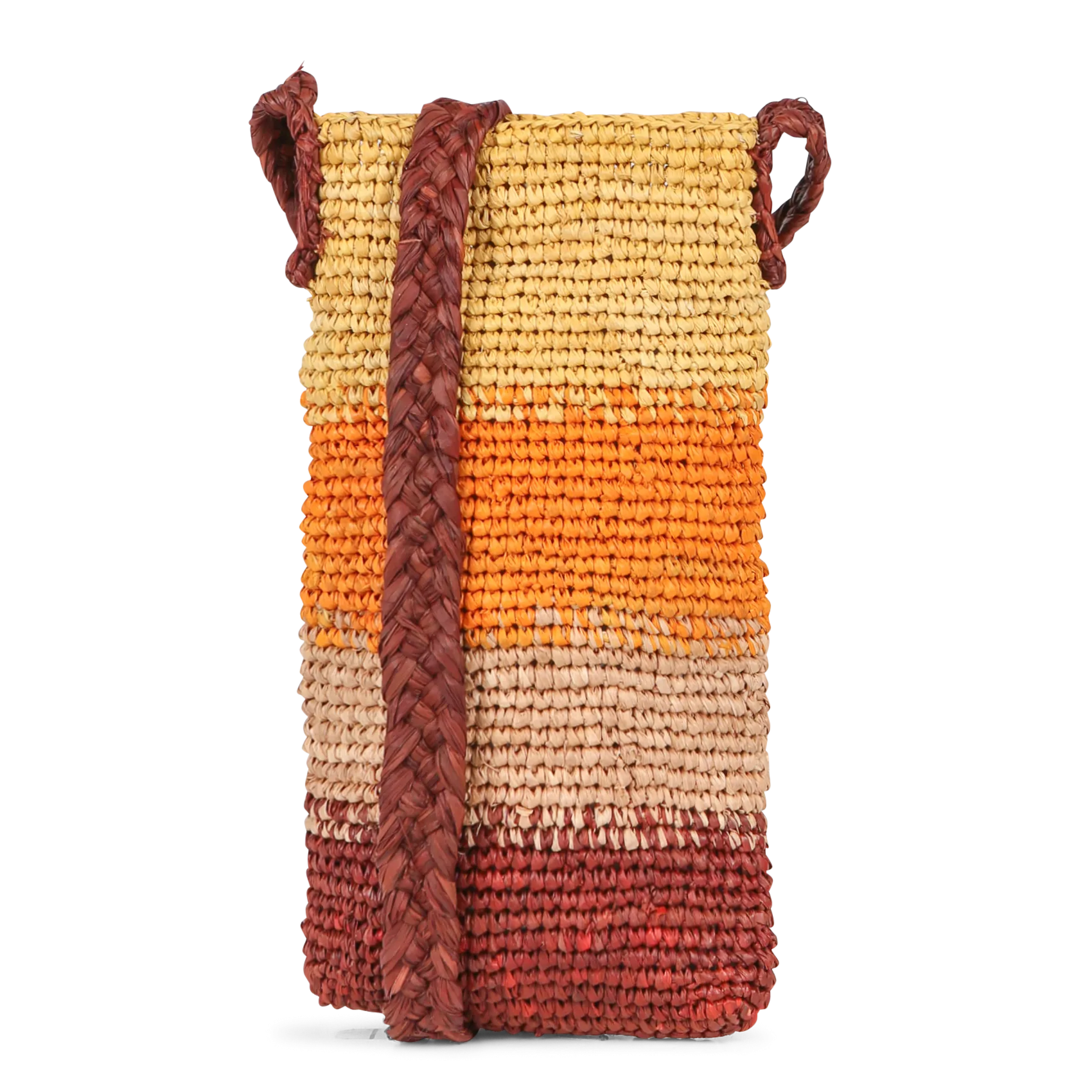 Porte téléphone rayé à bandoulière en raphia tressé Jaune MELINA