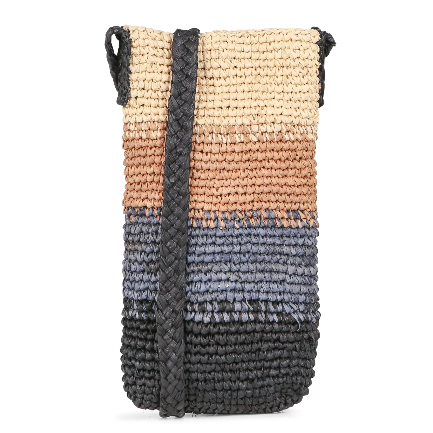 Porte téléphone rayé à bandoulière en raphia tressé Multicolore MELINA