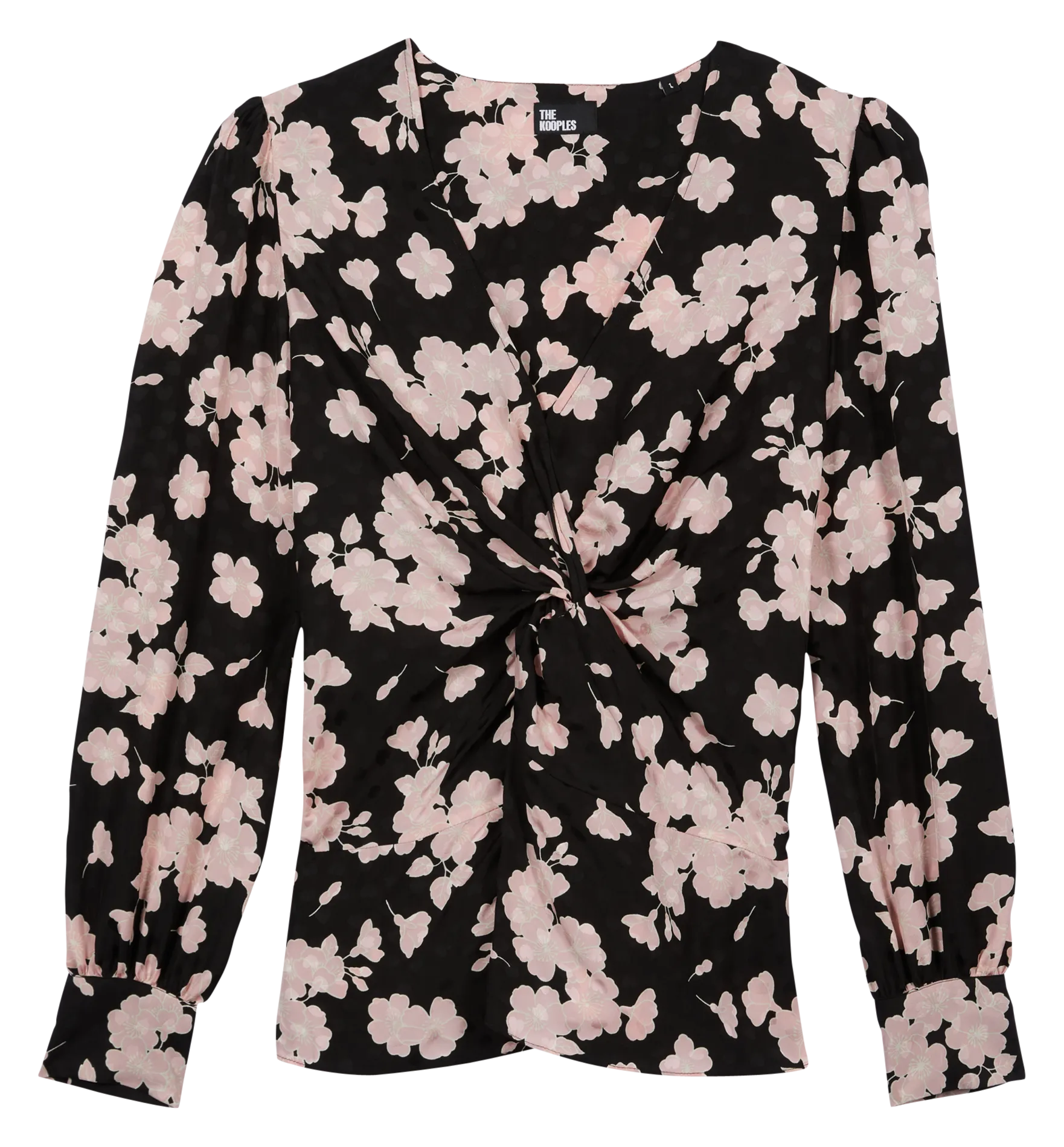 Top col V imprimé avec drapé Noir