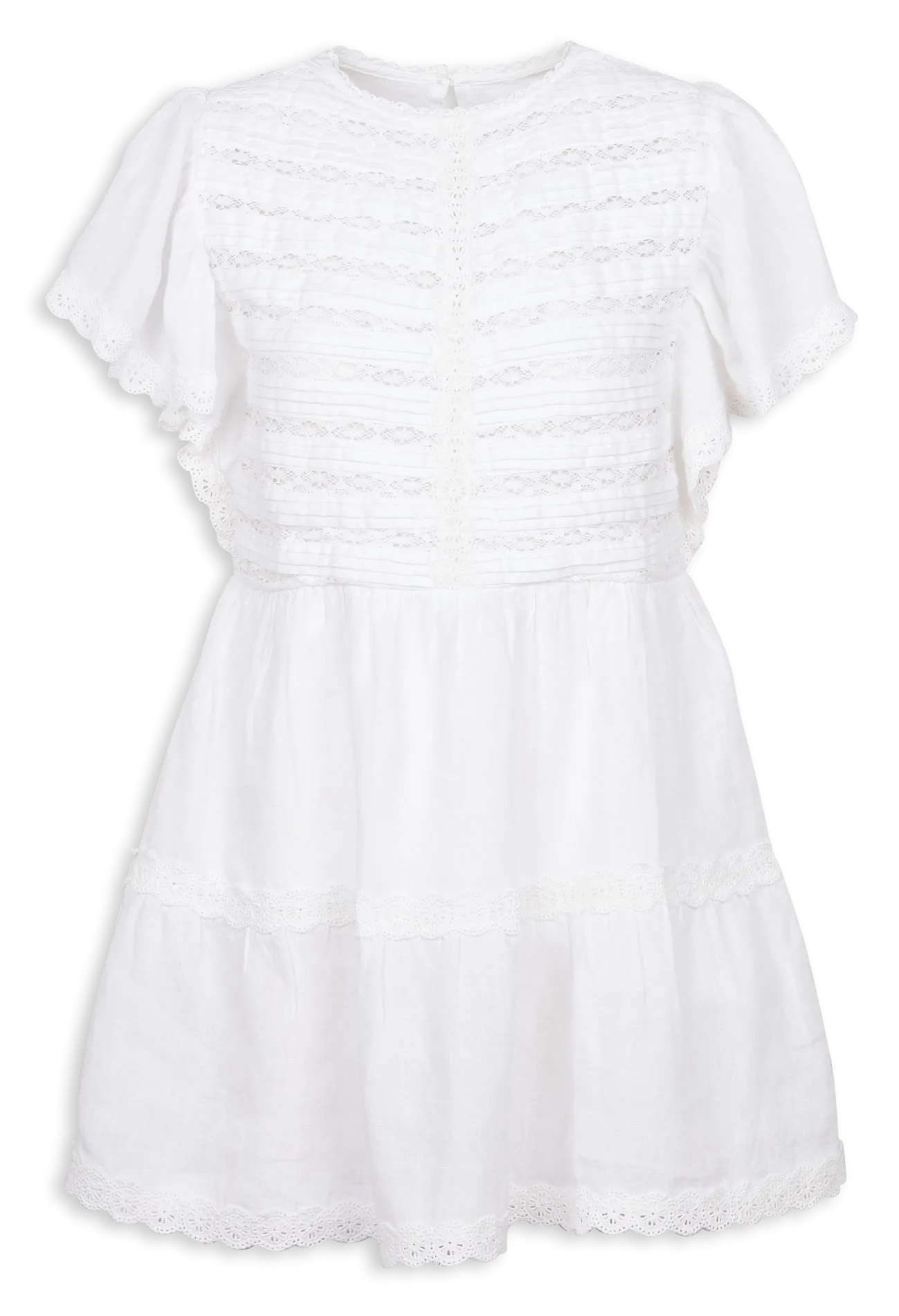 Robe courte droit col rond en lin Blanc DOWNEY