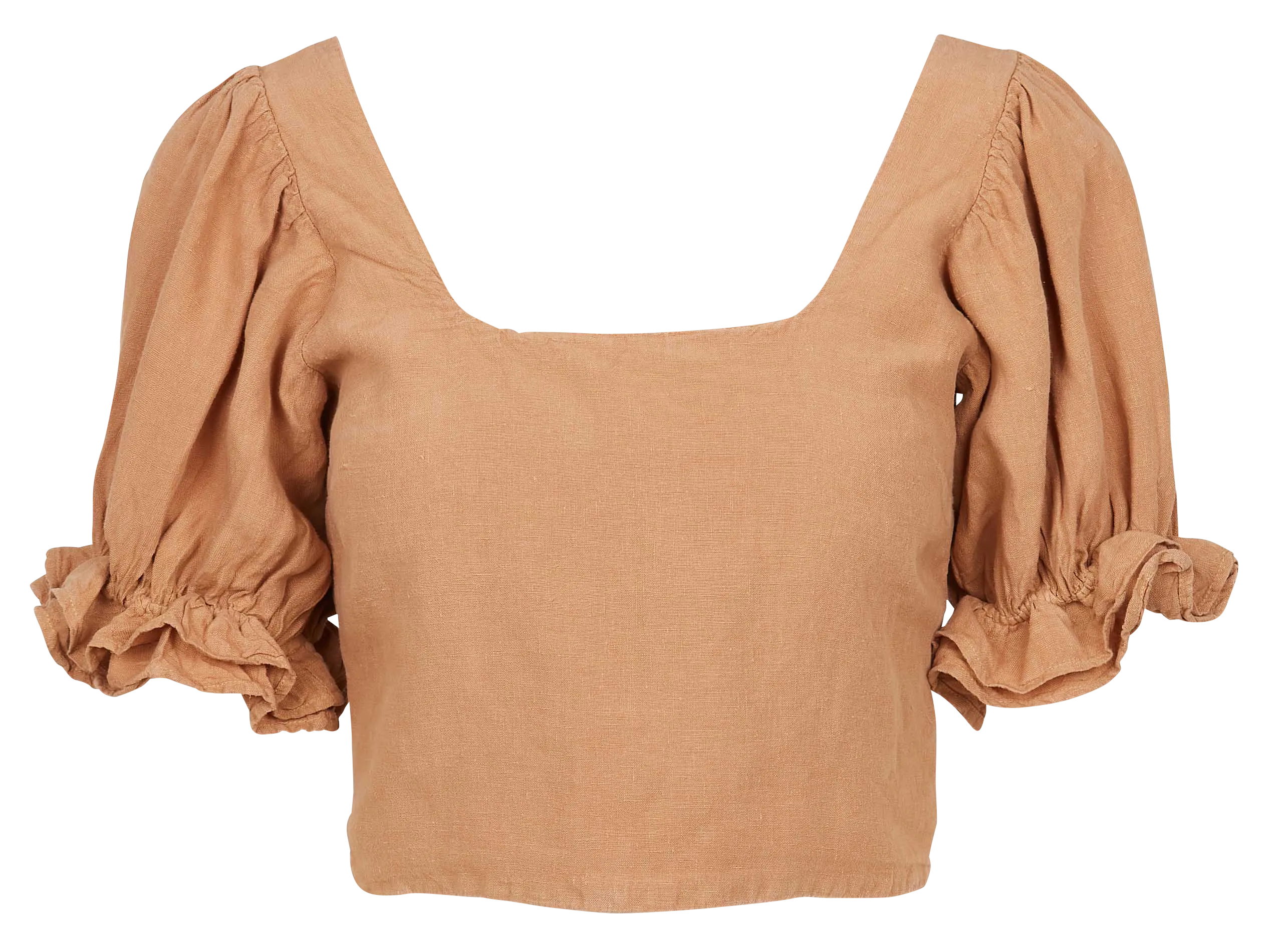 Crop top col carré en lin Marron LONG BEACH