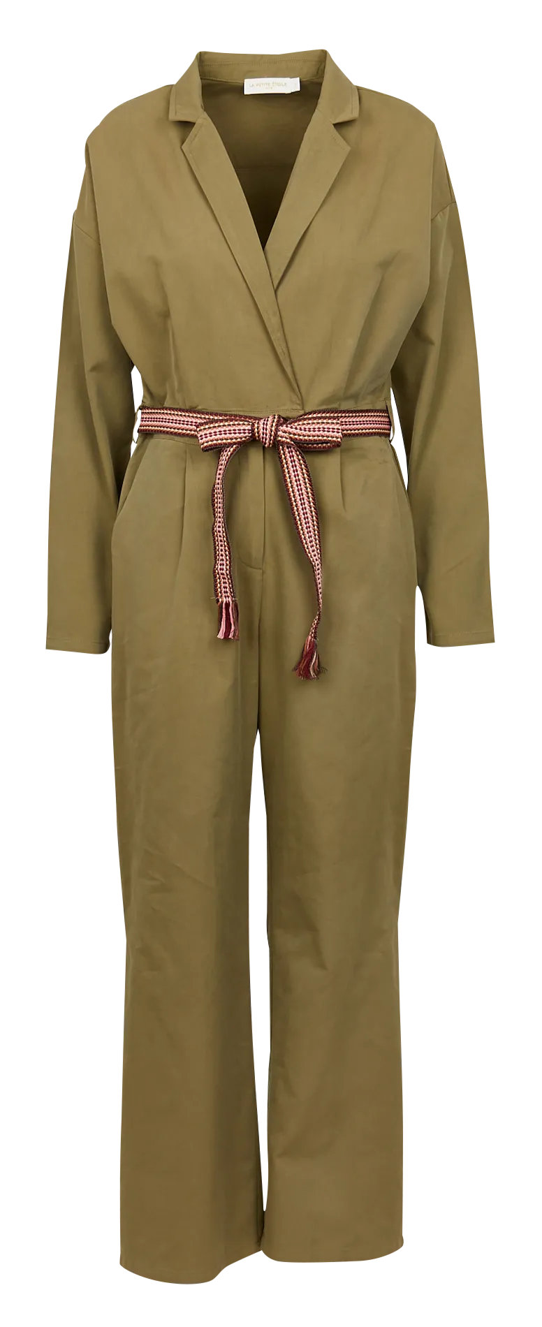 Combinaison ceinturée à col tailleur en coton mélangé Vert LINKA