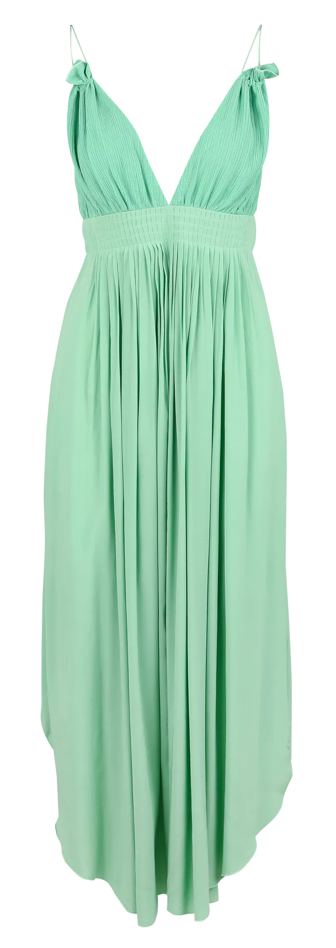 Robe longue droite col V en lin et soie mélangé Vert APRIL