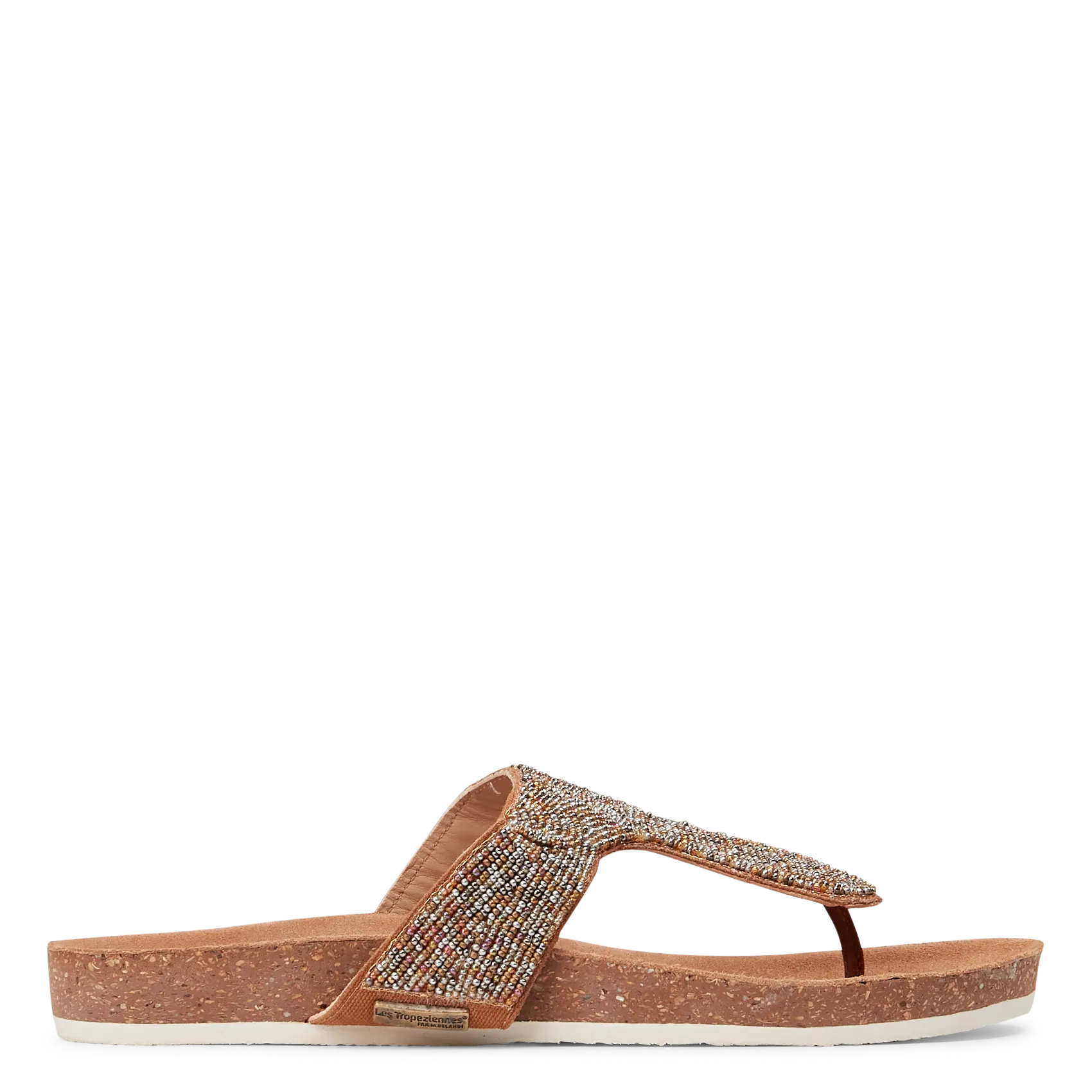 Sandales plates avec perles en cuir Doré EURIDICE