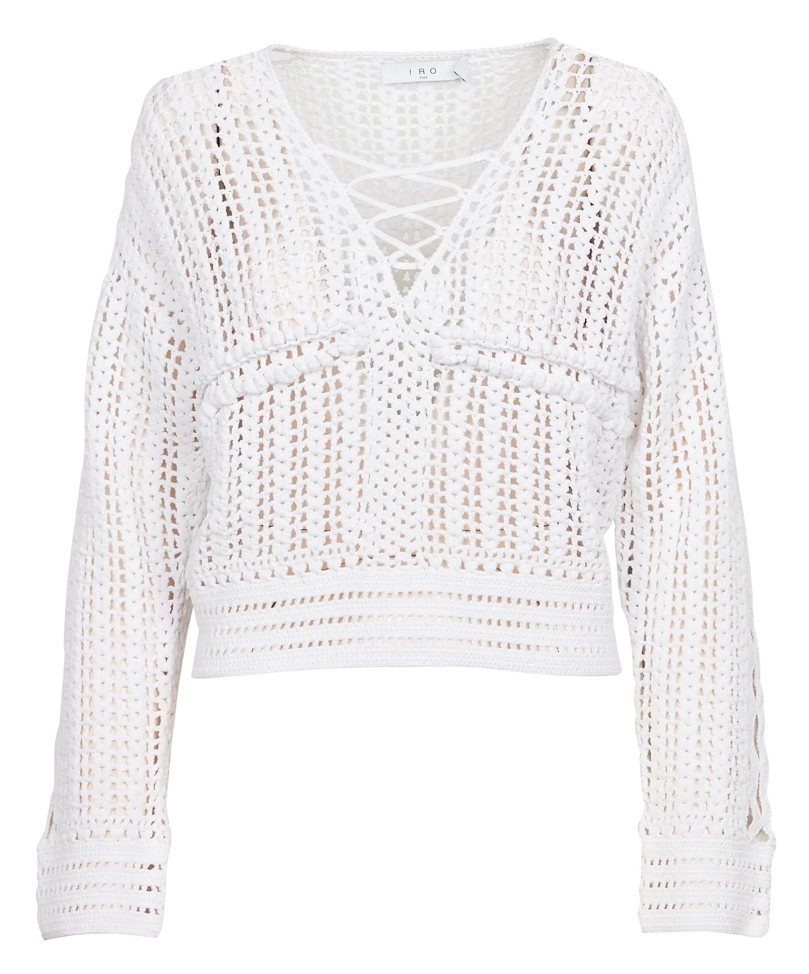 Pull droit encolure V en crochet Blanc KETTIE