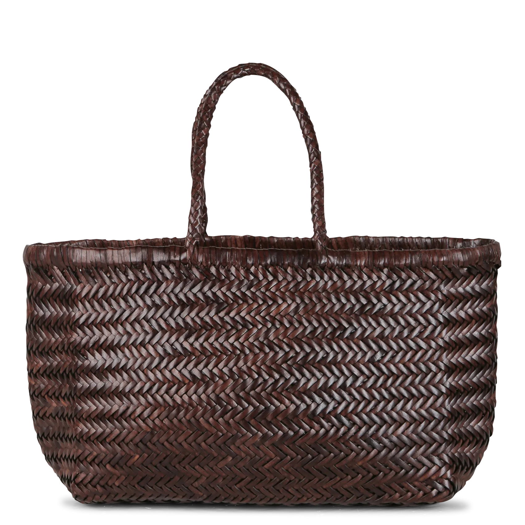 Panier en cuir tressé aspect chevrons Marron BAMBOO TRIPLE JUMP BIG