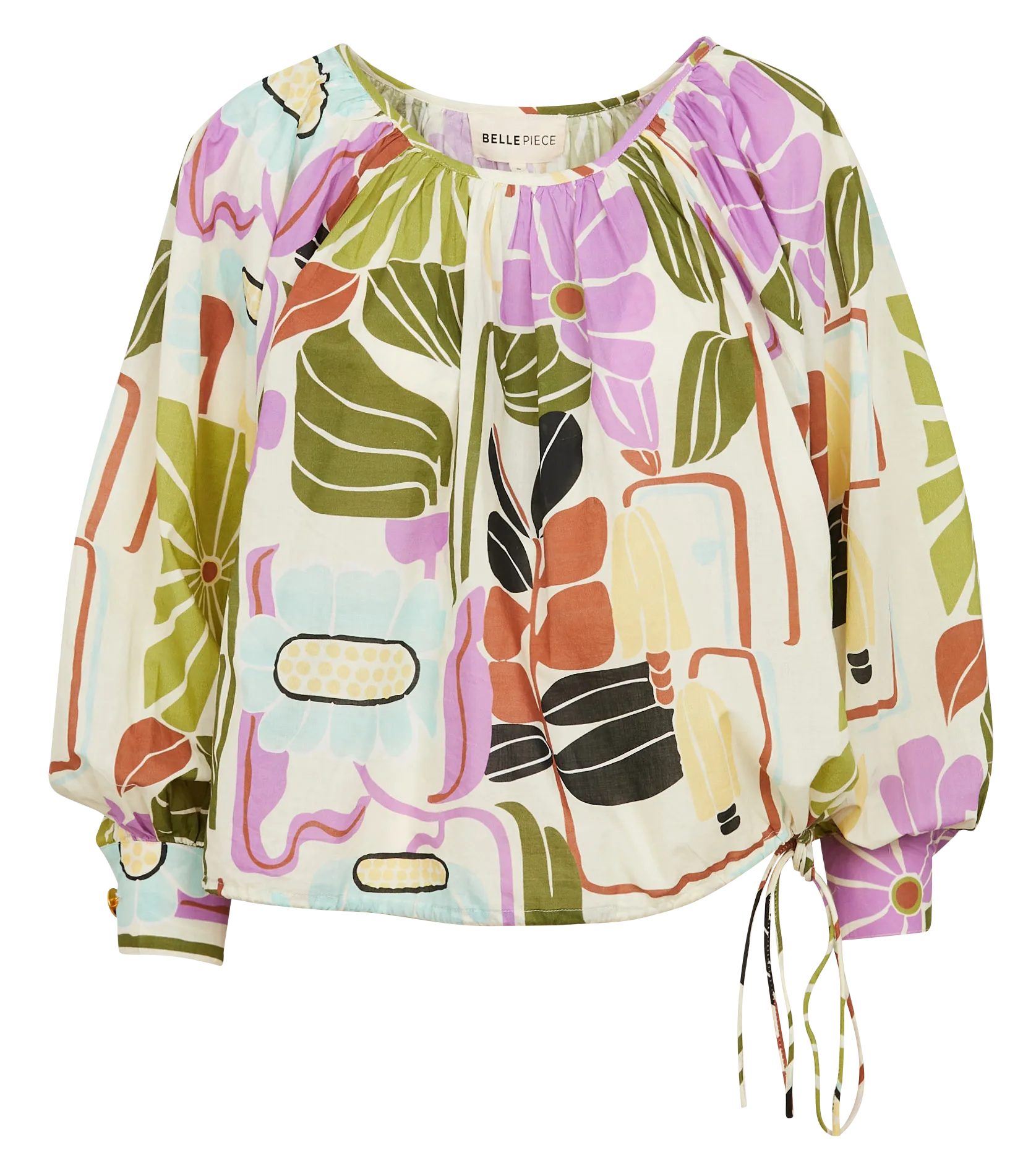 Blouse ample col bateau en coton imprimé Multicolore LOLA