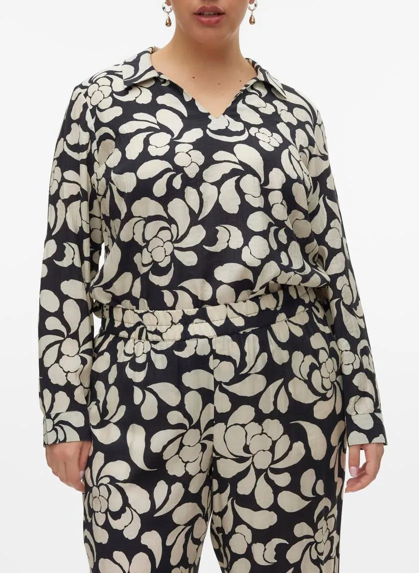 Top droit fluide à imprimé floral Noir GAJA