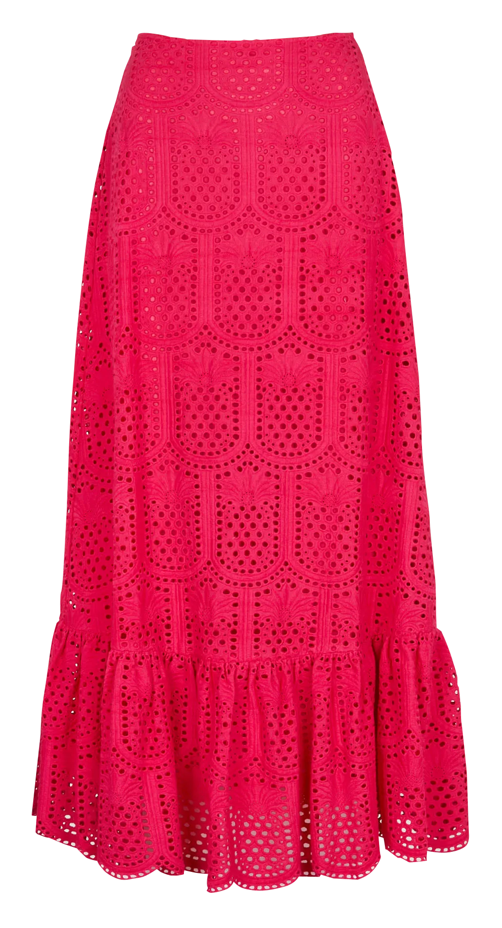 Jupe longue droite en coton brodé Rose IVANA