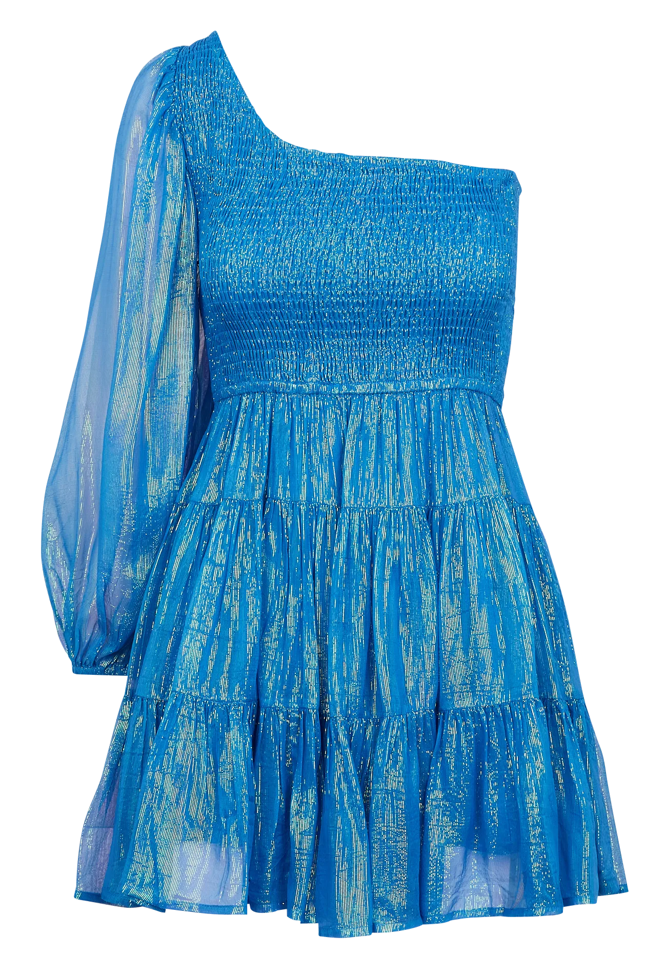 Robe courte asymétrique smockée Bleu JOANNA