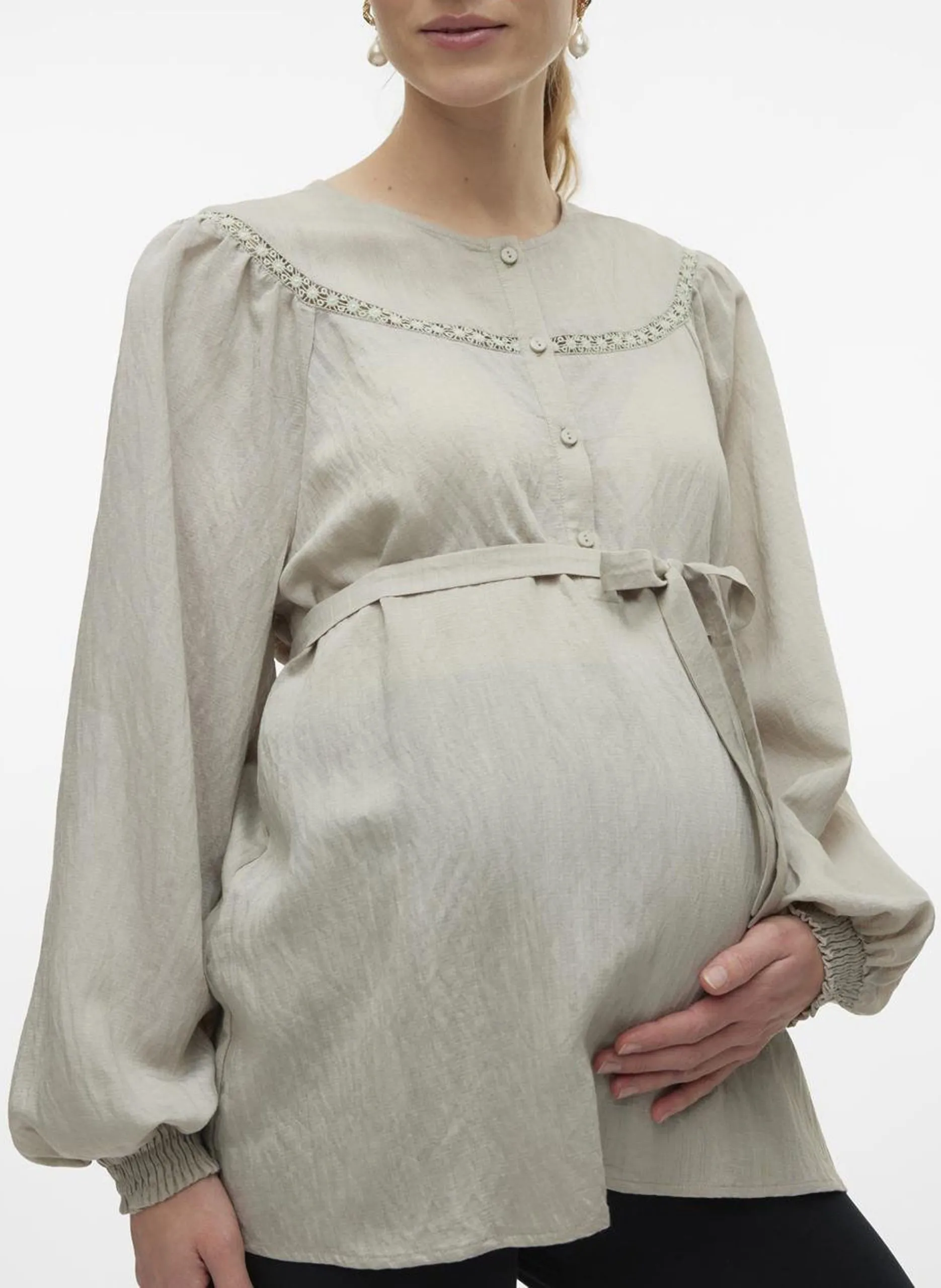 Blouse droite de grossesse col rond Gris ZIARA LIA